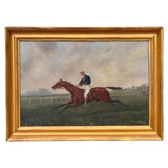 Early 19th Century British School Oil Painting of Galloping Horse With Jockey