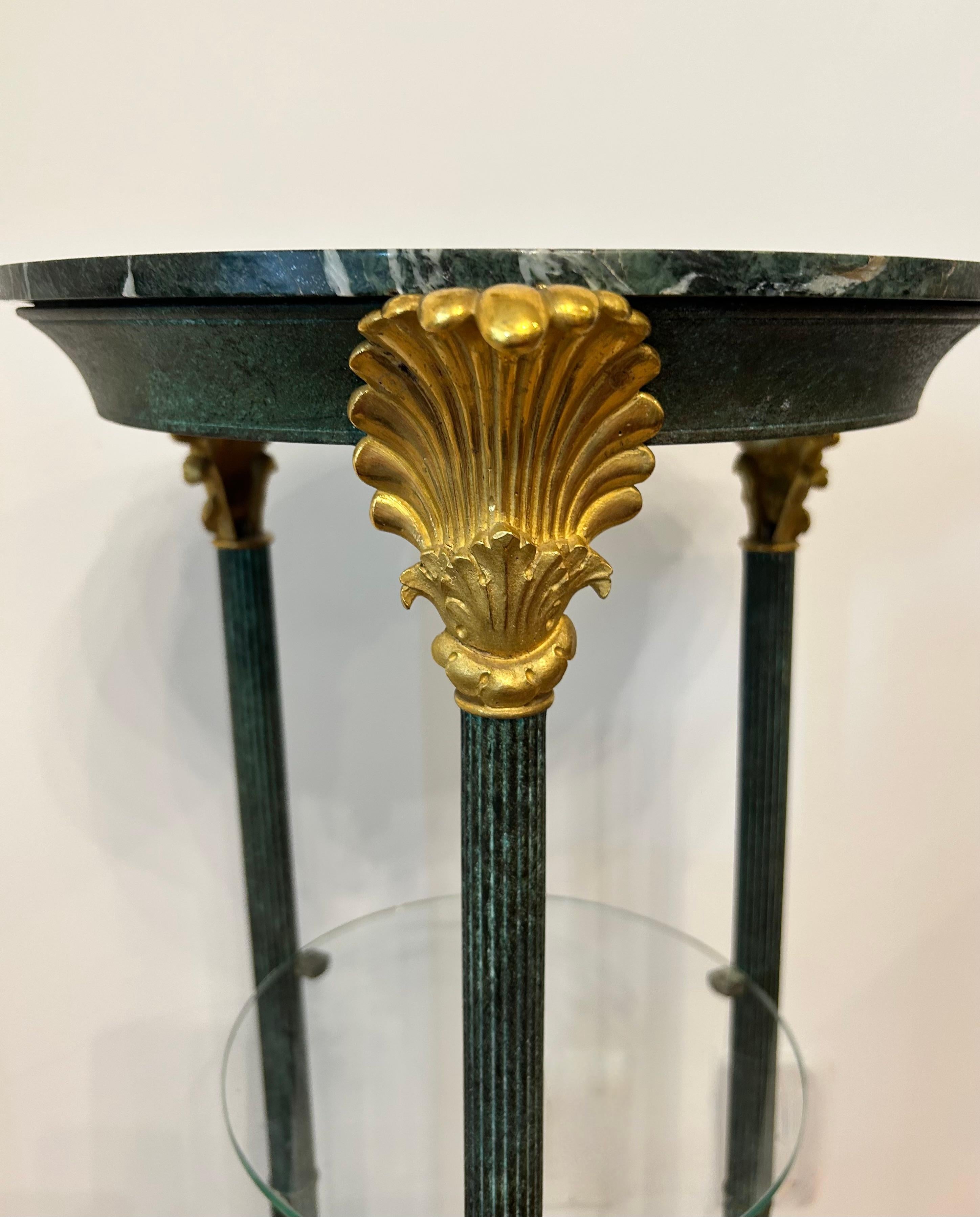 Patinated Early 19th Century Bronze and Marble Pedestal table For Sale