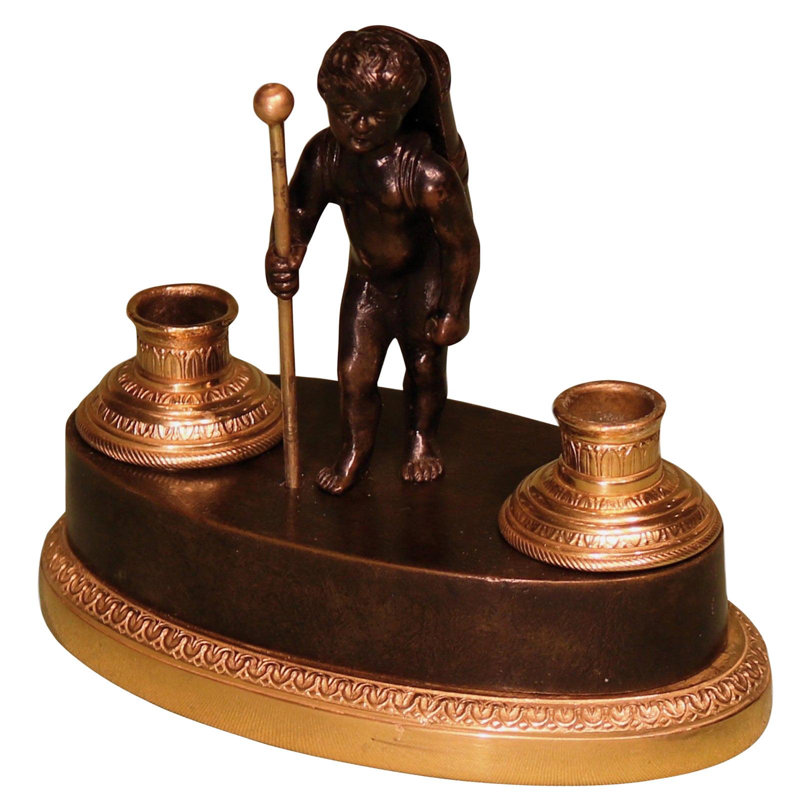 Art Deco Bronze and Green Marble Pen Holder by Parker Pen at 1stDibs