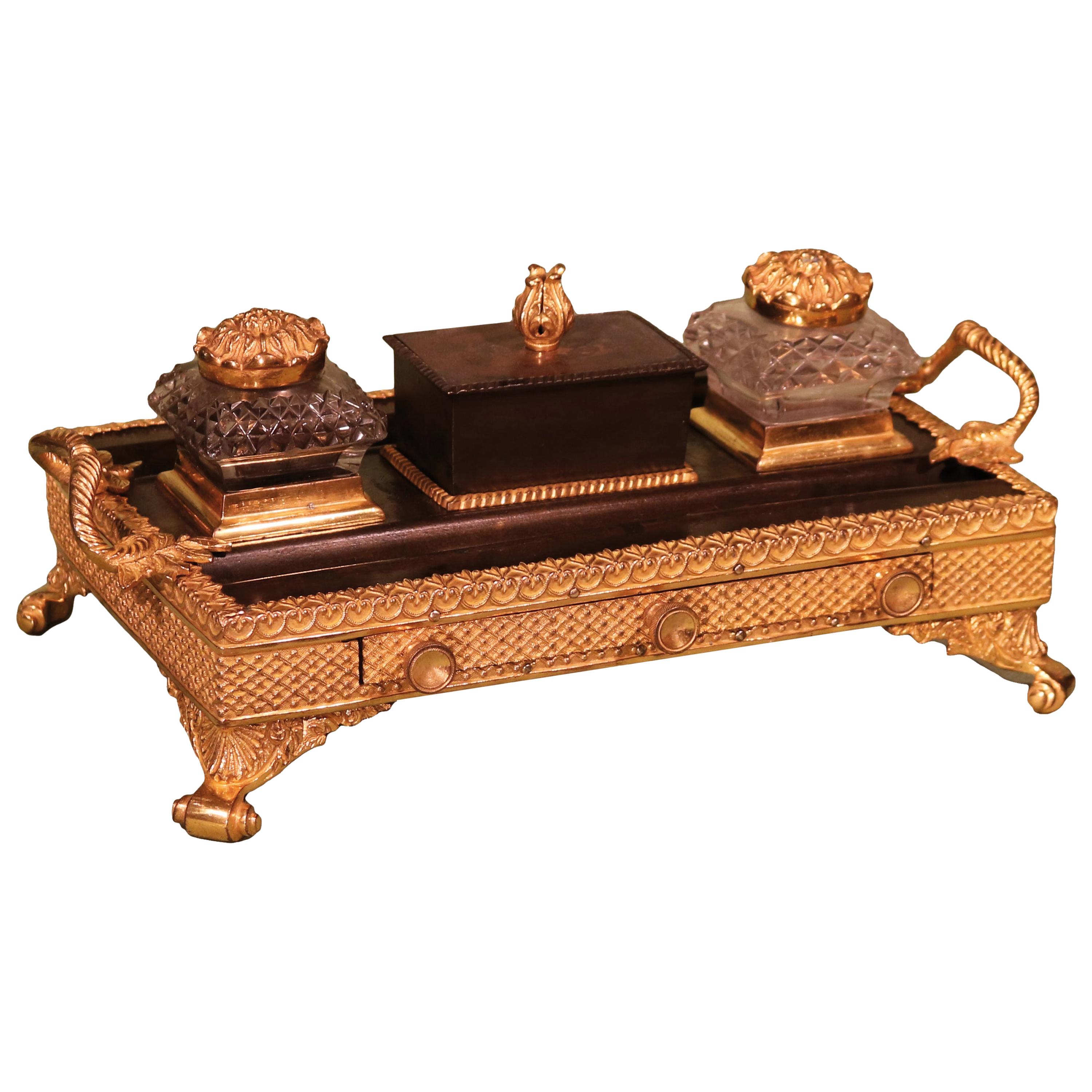 Early 19th Century Bronze and Ormolu Pen Tray with Central Drawer