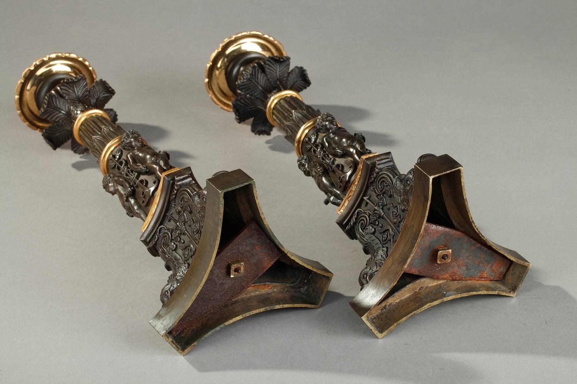 Early 19th Century Bronze Candlesticks with Dolphins 4