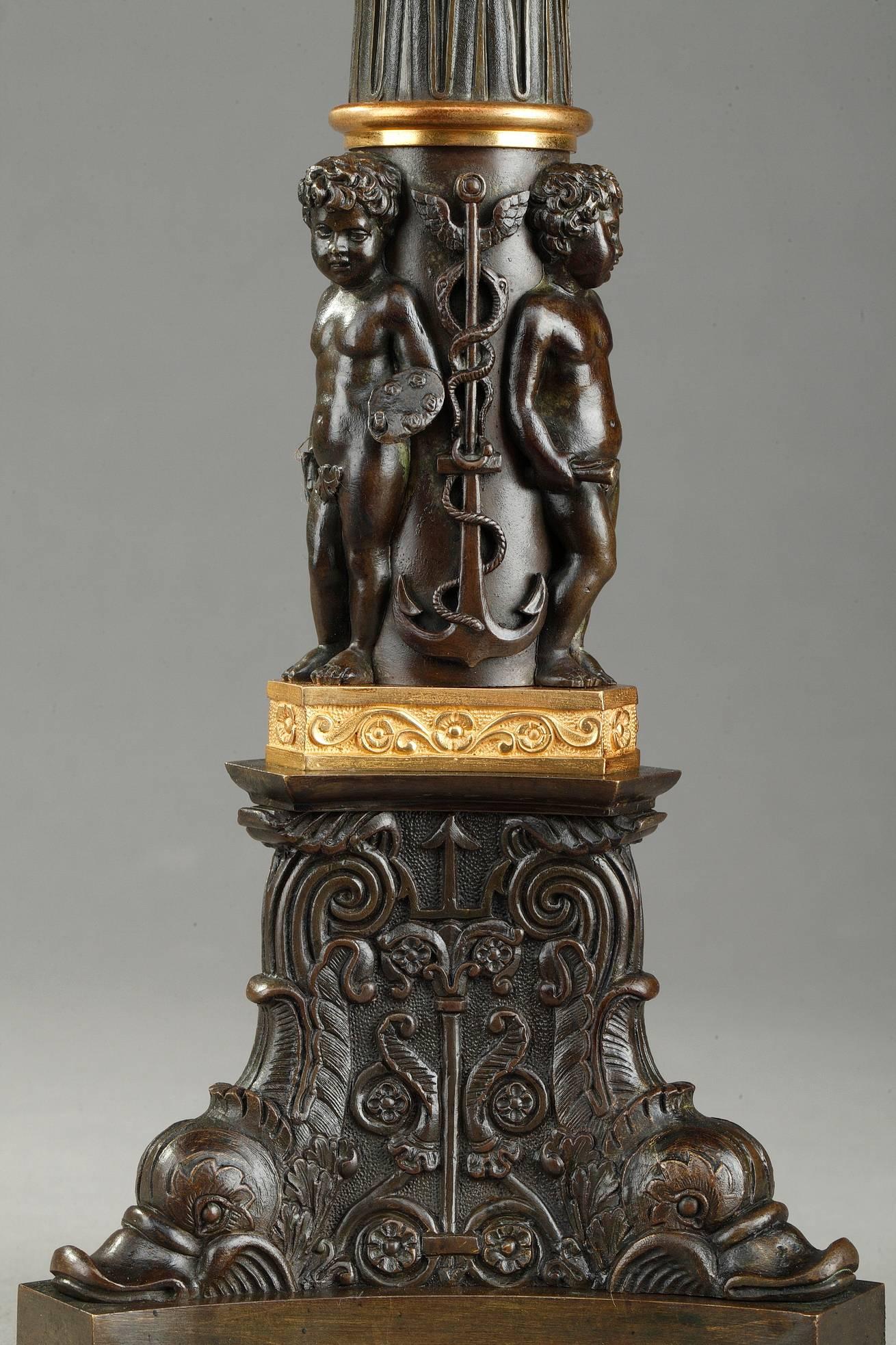 French Early 19th Century Bronze Candlesticks with Dolphins