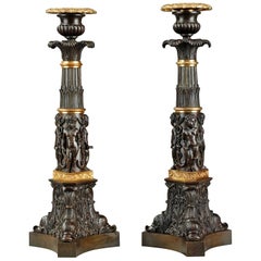 Early 19th Century Bronze Candlesticks with Dolphins