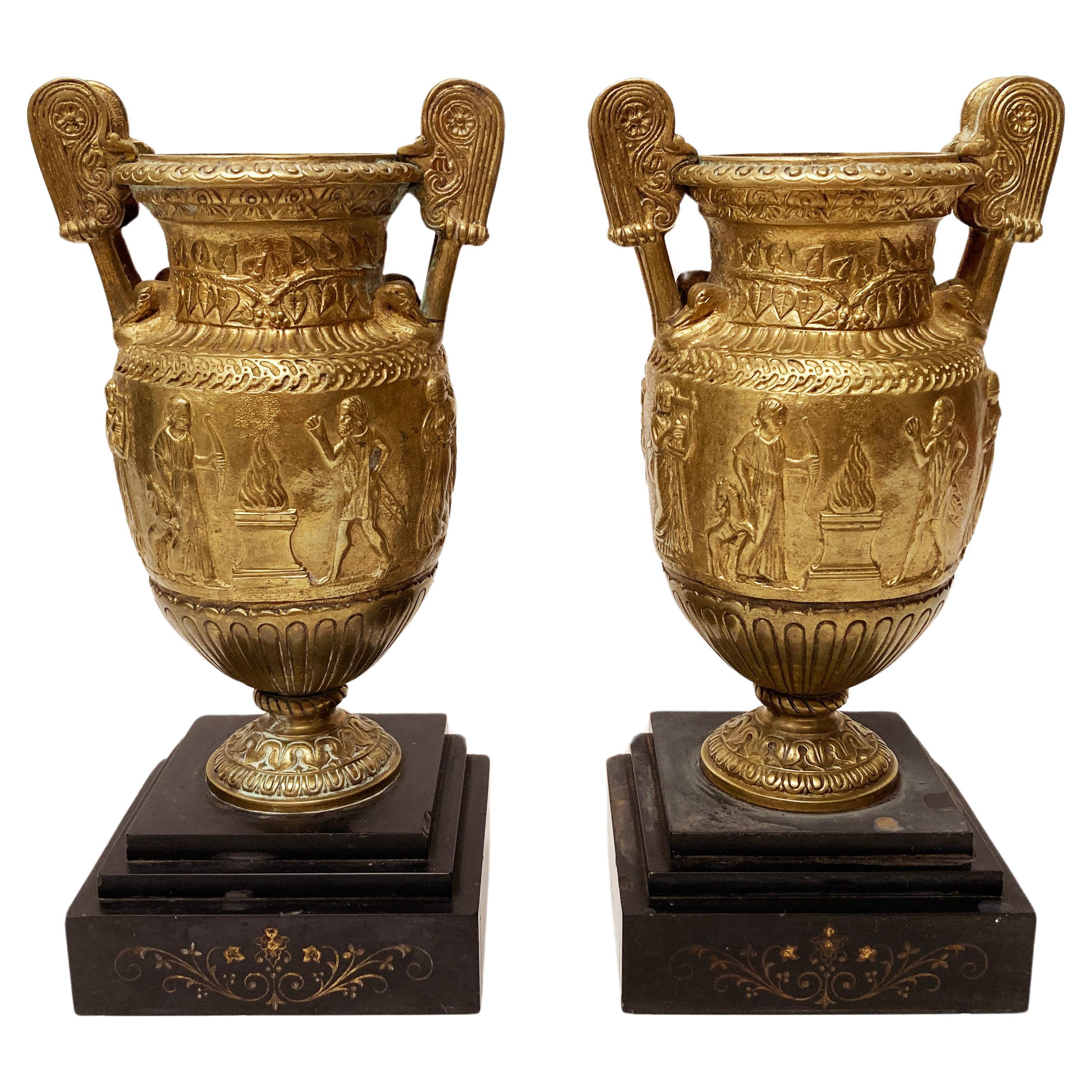 Early 19th Century Bronze French Grand Tour Urns (Pair)  For Sale