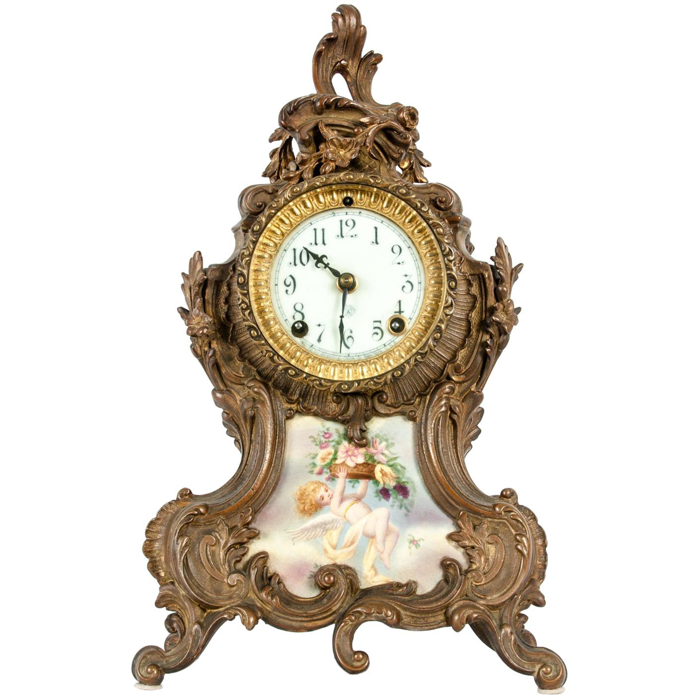 Early 19th Century Bronze Mounted / Porcelain Face Clock