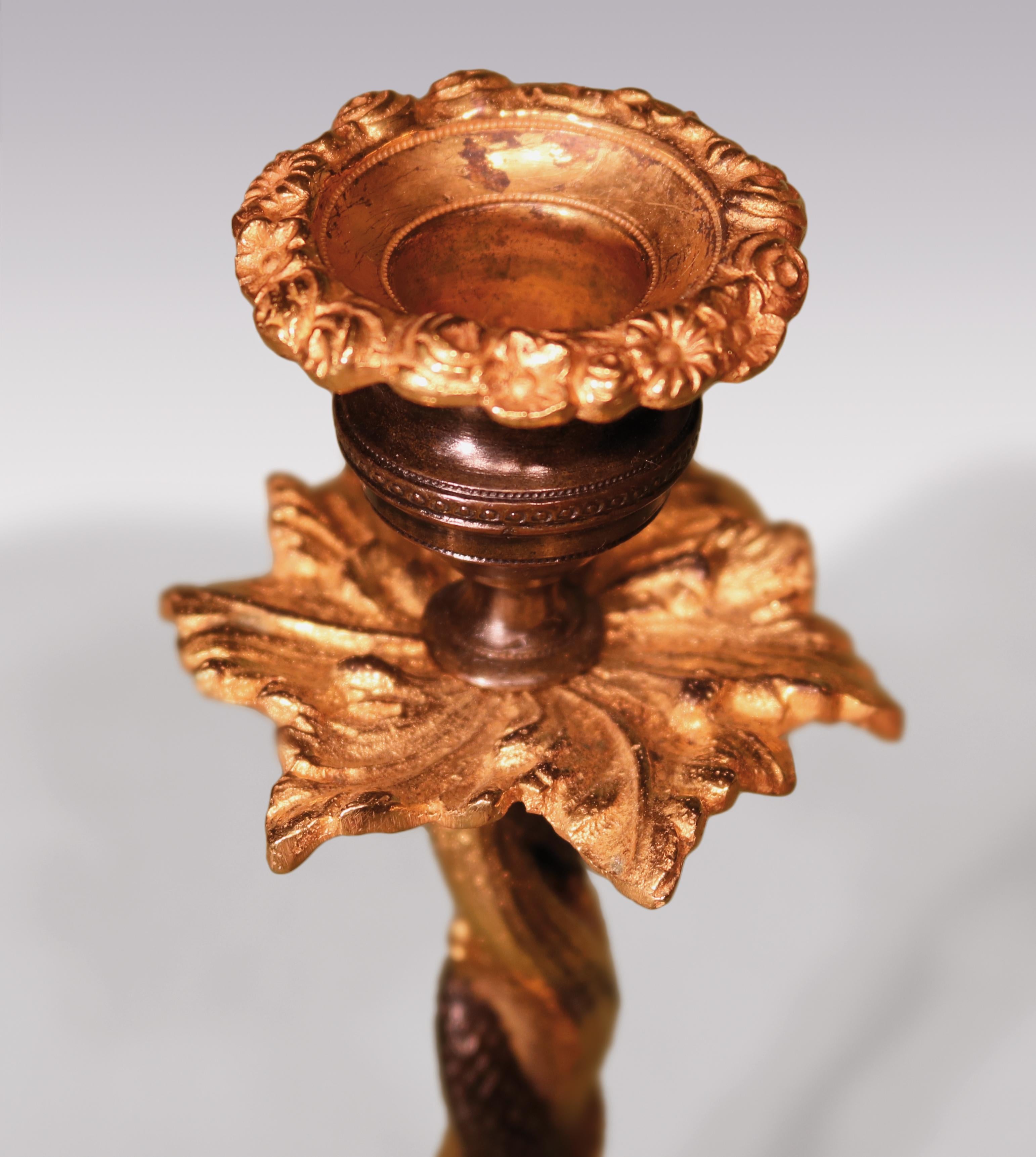 Early 19th Century Bronze & Ormolu Candlesticks with Entwined Snakes (Englisch)
