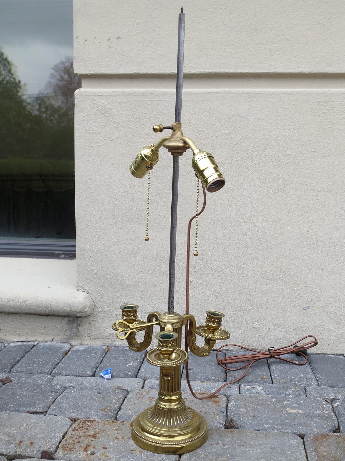Early 19th century bronze three-arm bouillotte lamp, no shade
New wiring.