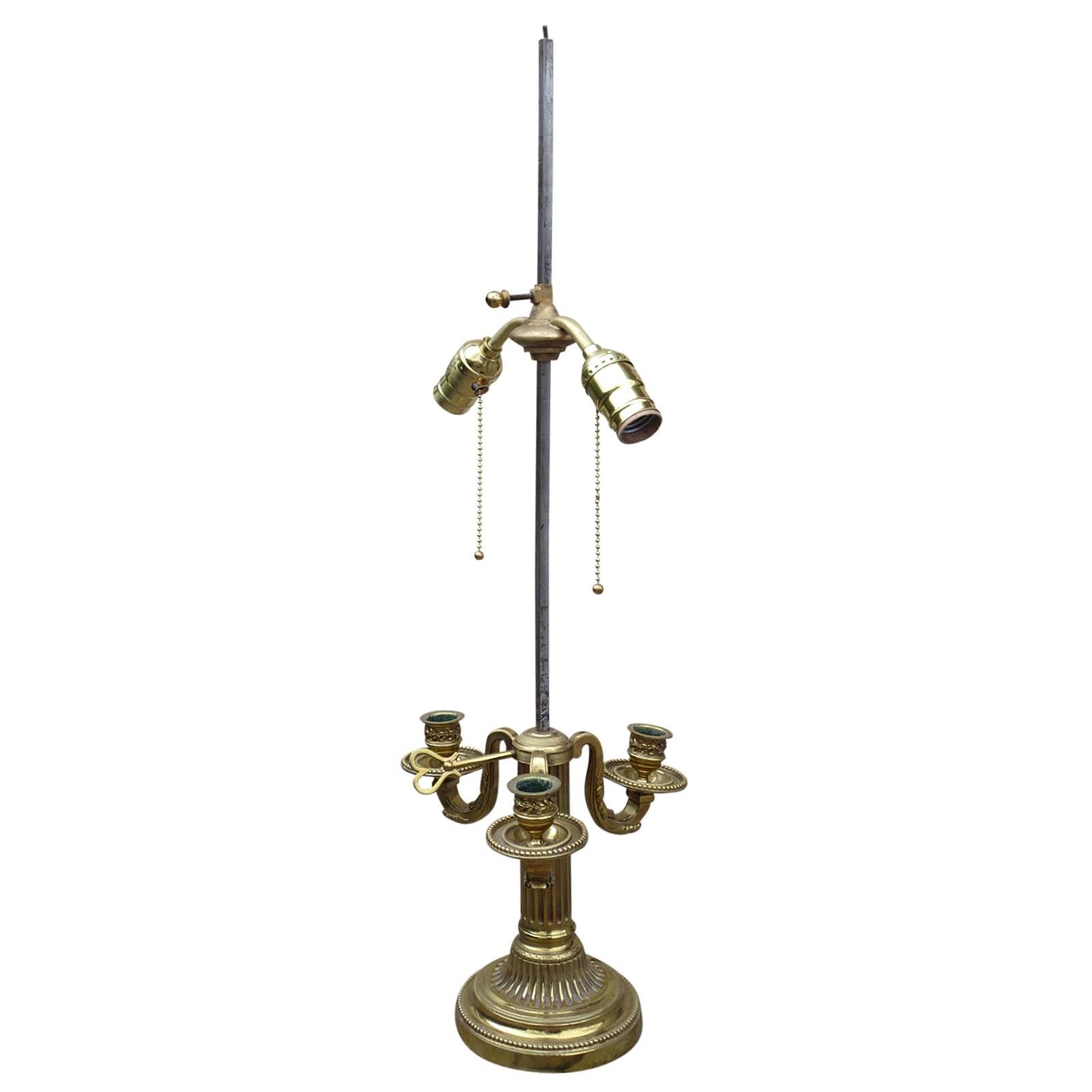 Early 19th Century Bronze Three-Arm Bouillotte Lamp, No Shade For Sale
