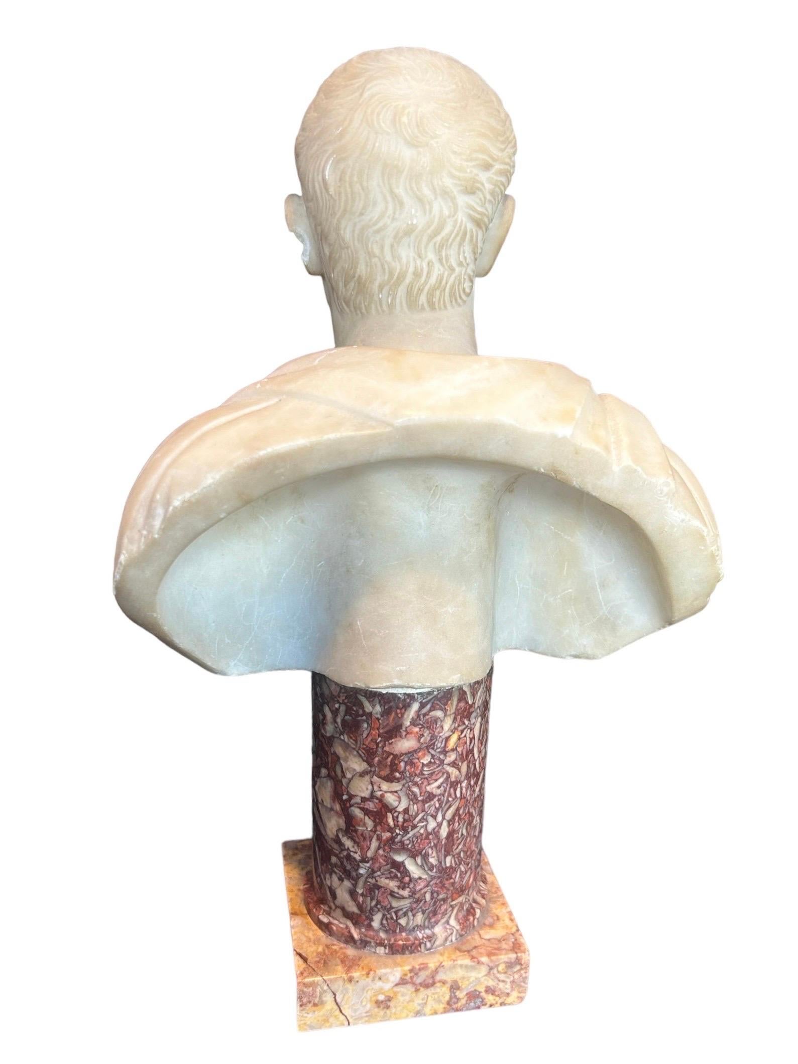 19th Century Early 19th century Bust of Roman emperor Julius Caesar in Alabaster  For Sale