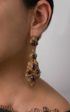 Early 19th Century Cabochon Garnet and 15 Karat Cannetille Drop Earrings