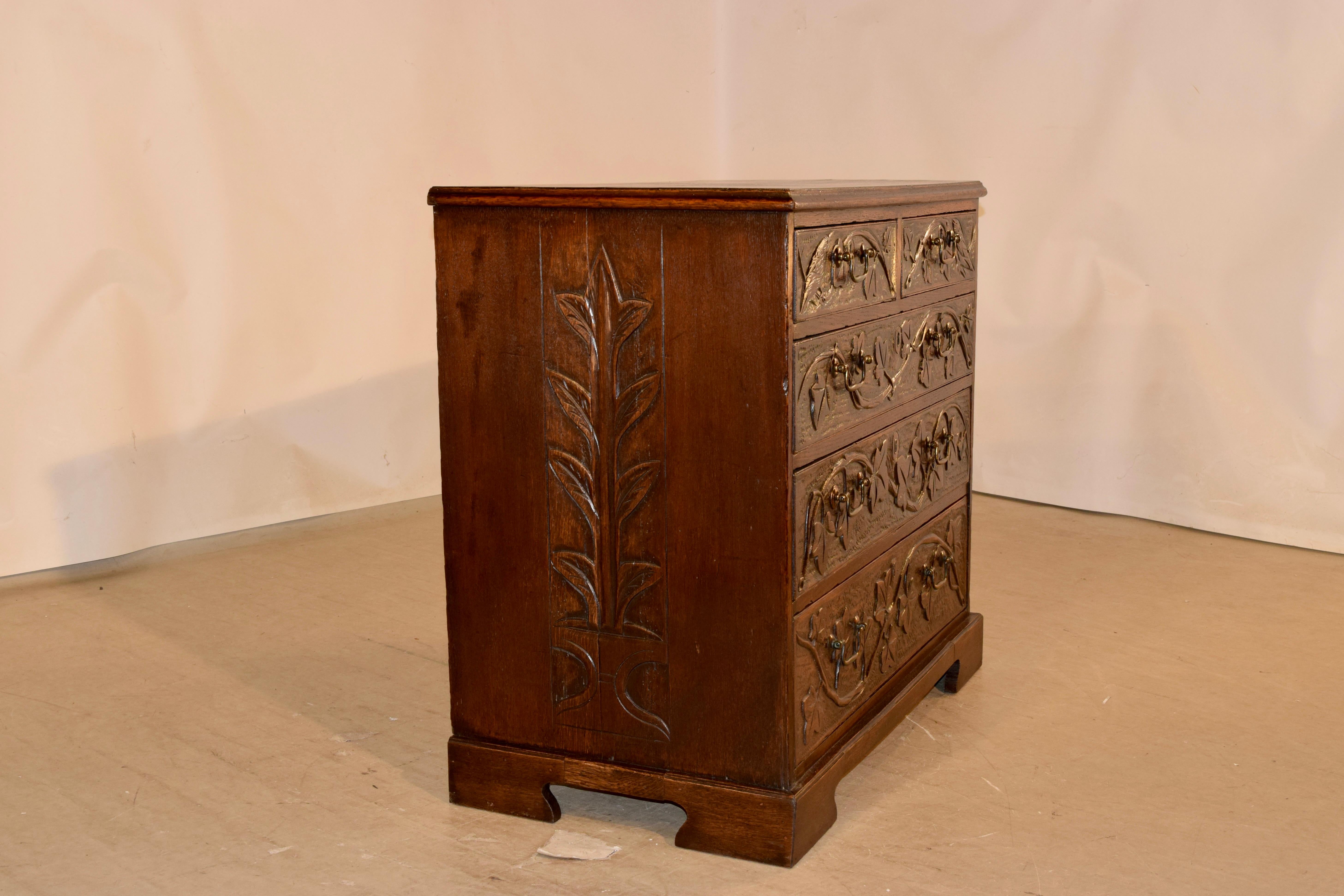 Oak Early 19th Century Carved Chest of Drawers