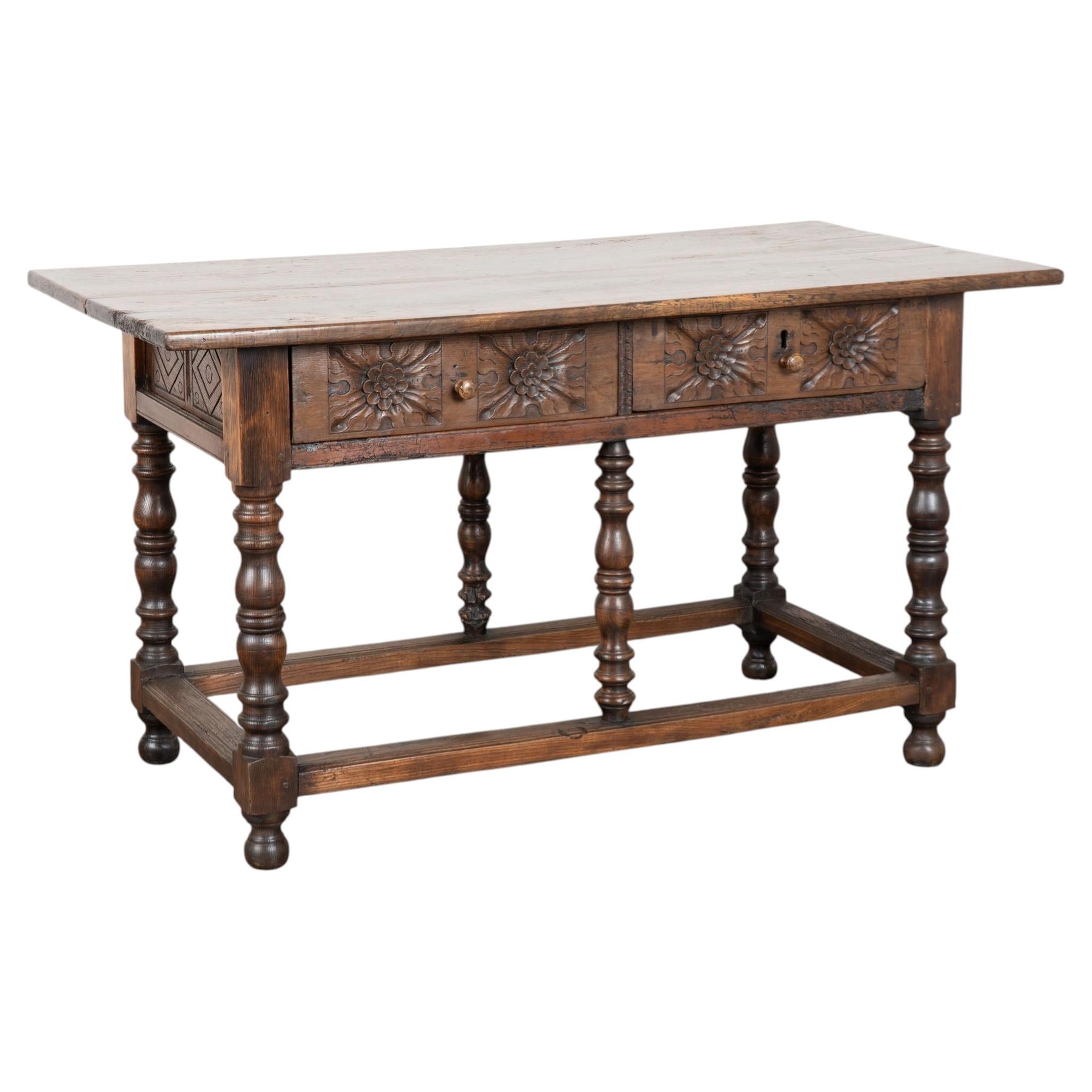 Early 19th Century Carved Chestnut Console Table with Two Drawers