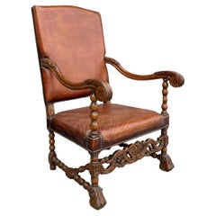 Early 19th Century Carved Leather Armchair