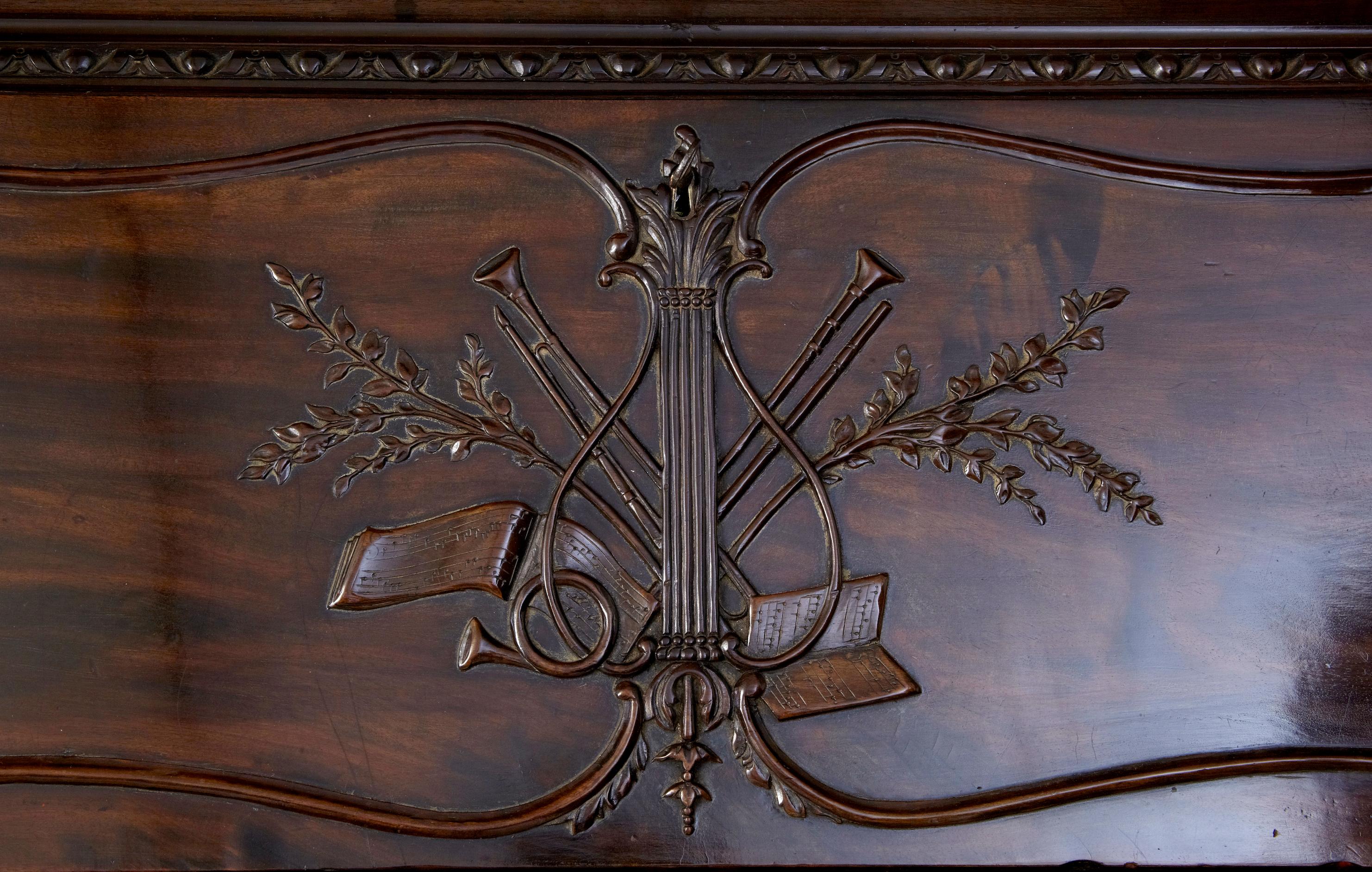 English Early 19th Century Carved Mahogany Bureau Bookcase