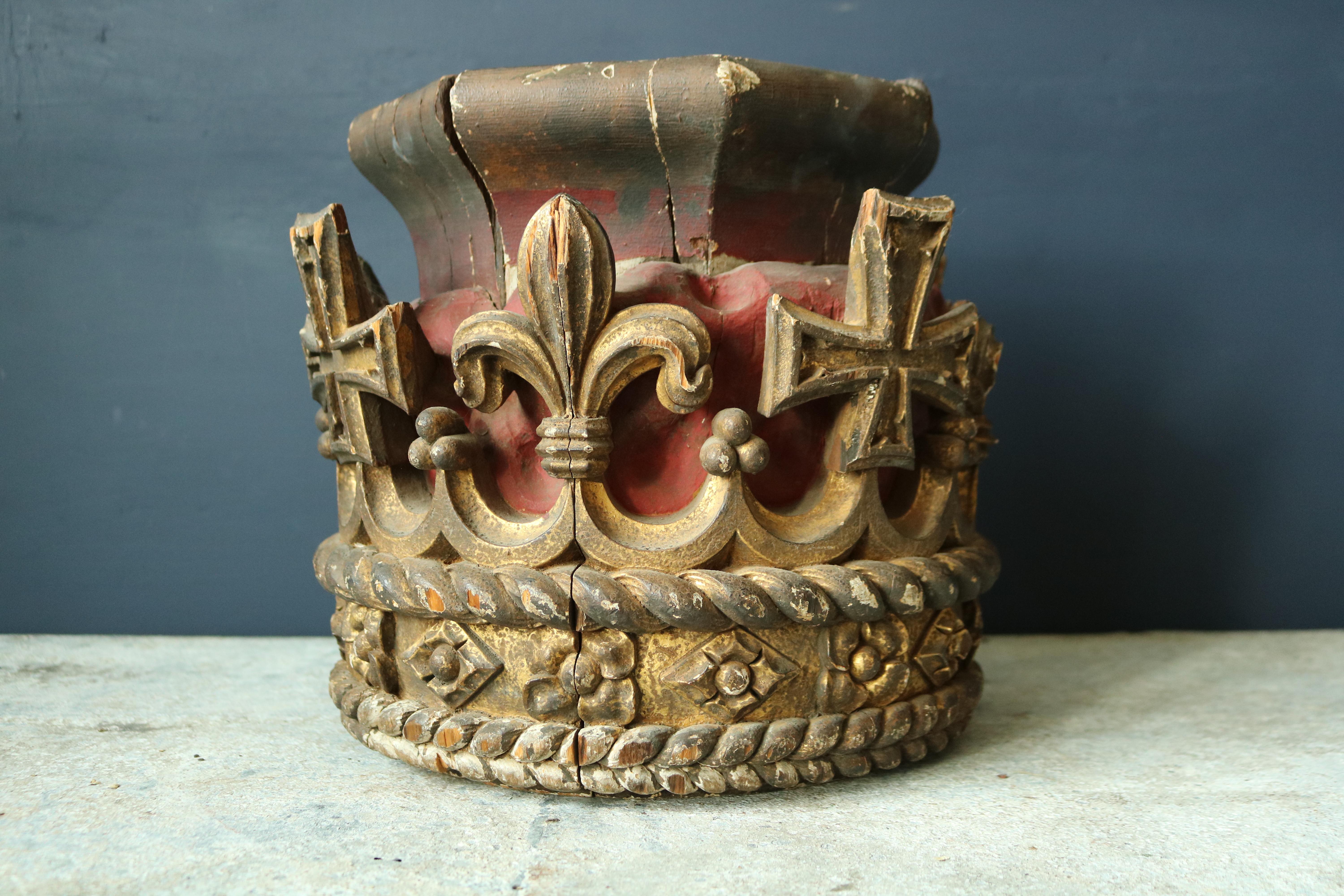 A rare and rather fantastic early 19th century carved and gilded crown with the stamp 