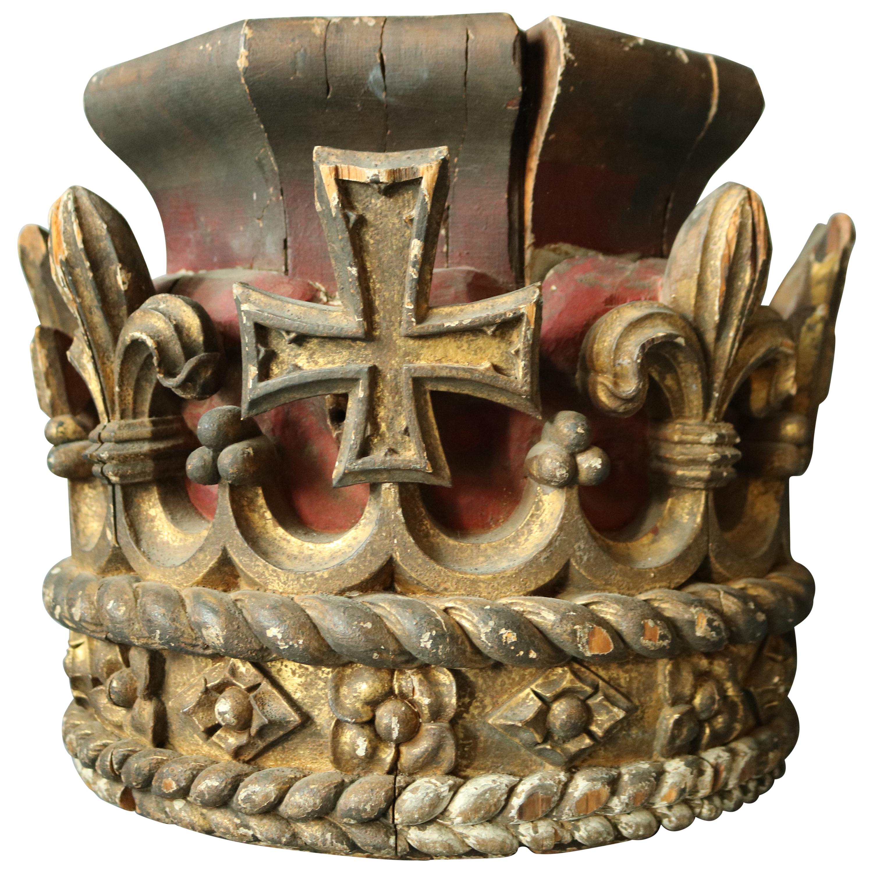 A rare and rather fantastic early 19th century carved and gilded crown with the stamp 