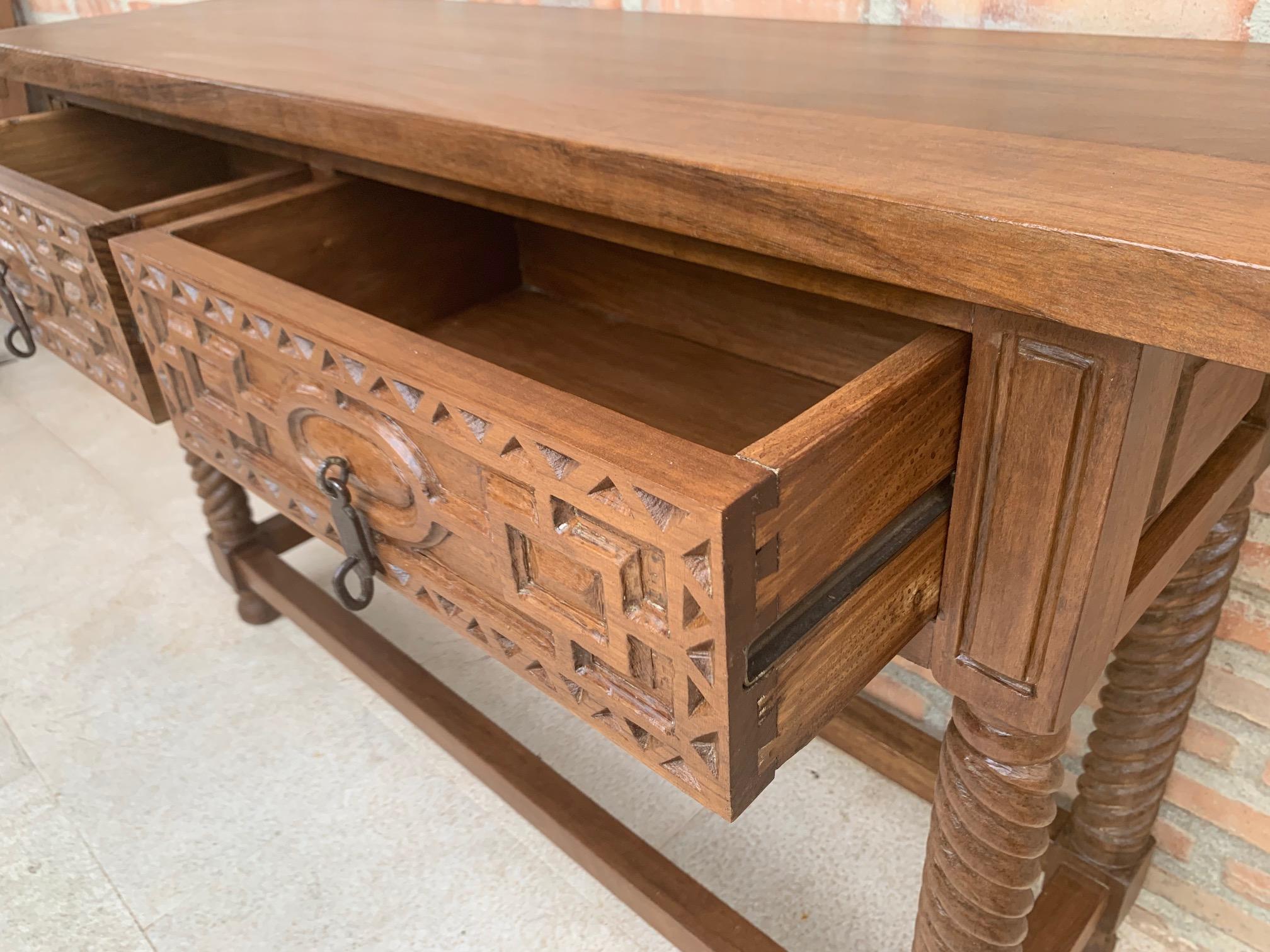 Early 19th Century Carved Walnut Wood Catalan Spanish Console Table 4