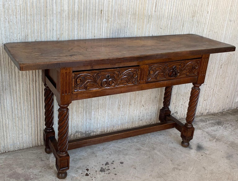 Early 19th Century Carved Walnut Wood Catalan Spanish Console Table at