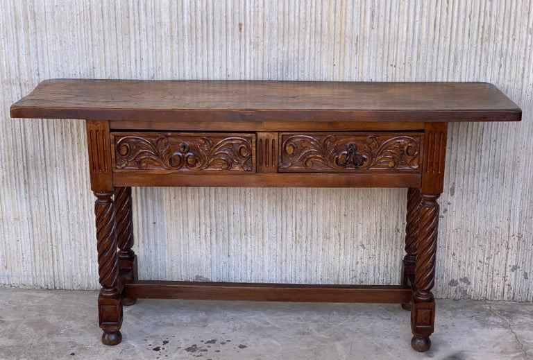 Early 19th Century Carved Walnut Wood Catalan Spanish Console Table at