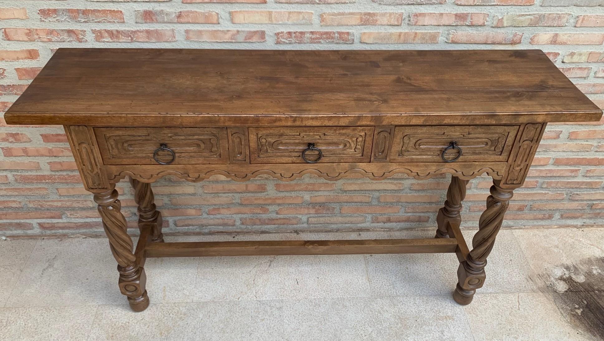 Iron Early 19th Century Carved Walnut Wood Catalan Spanish Console Table