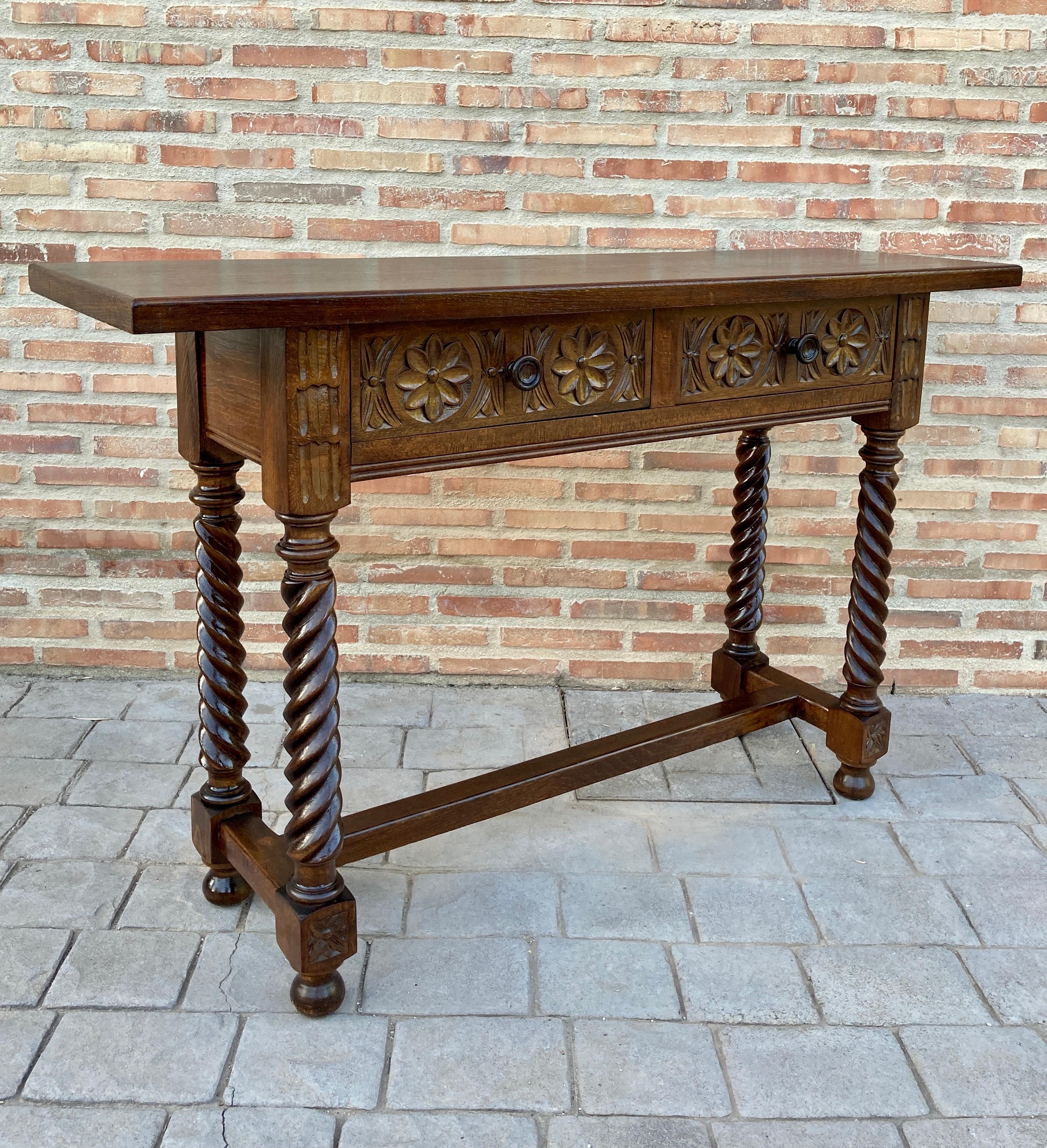 Iron Early 19th Century Carved Walnut Wood Catalan Spanish Console Table