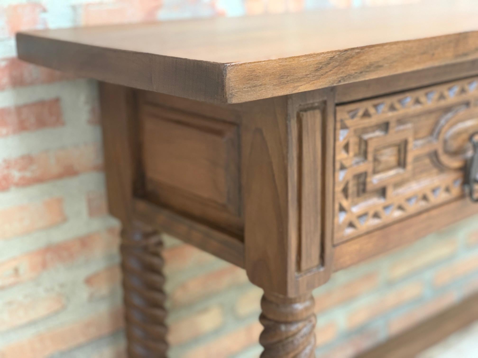 Early 19th Century Carved Walnut Wood Catalan Spanish Console Table 1