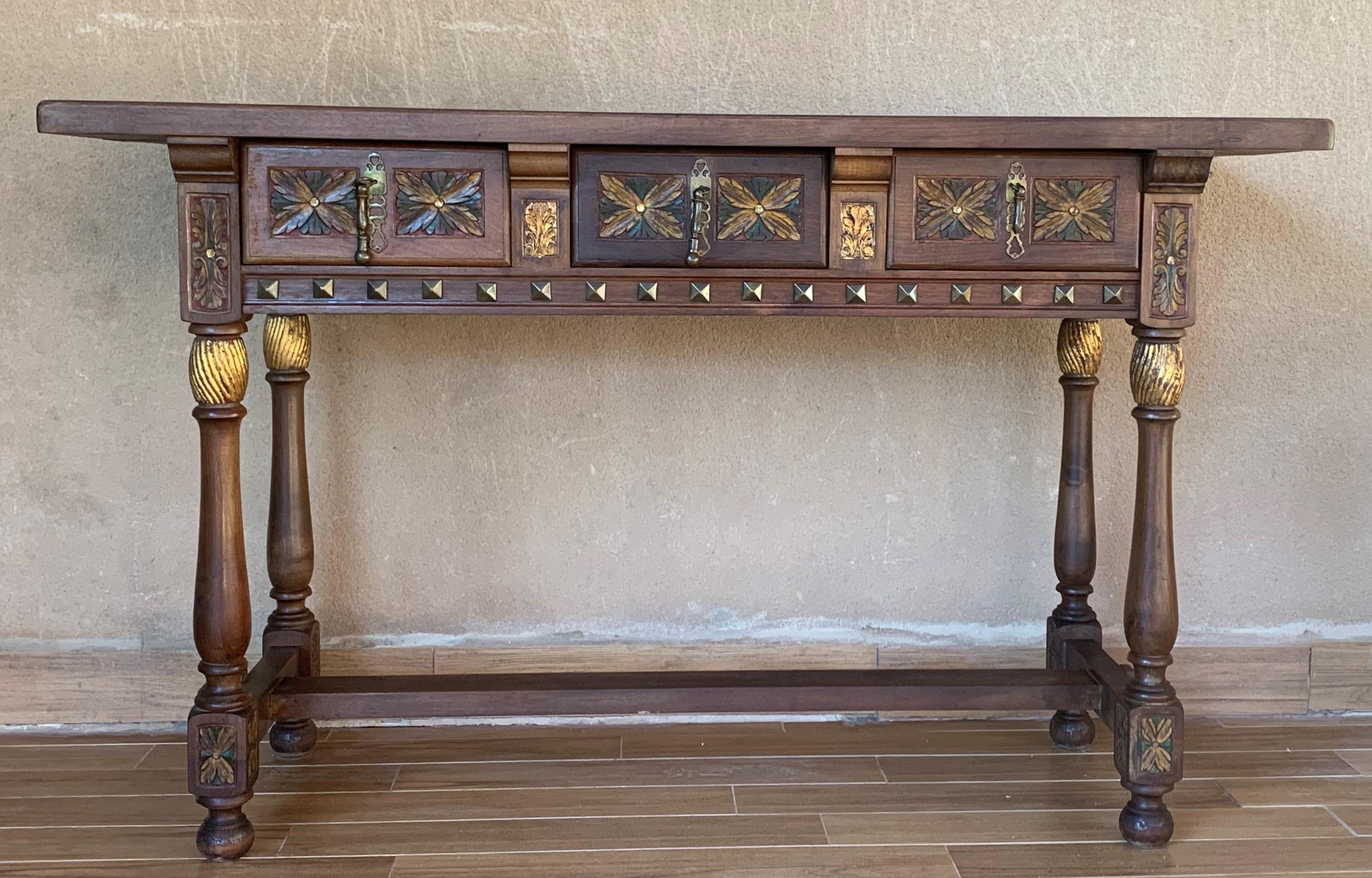 Early 19th Century Carved Walnut Wood Catalan Spanish Console Table 1