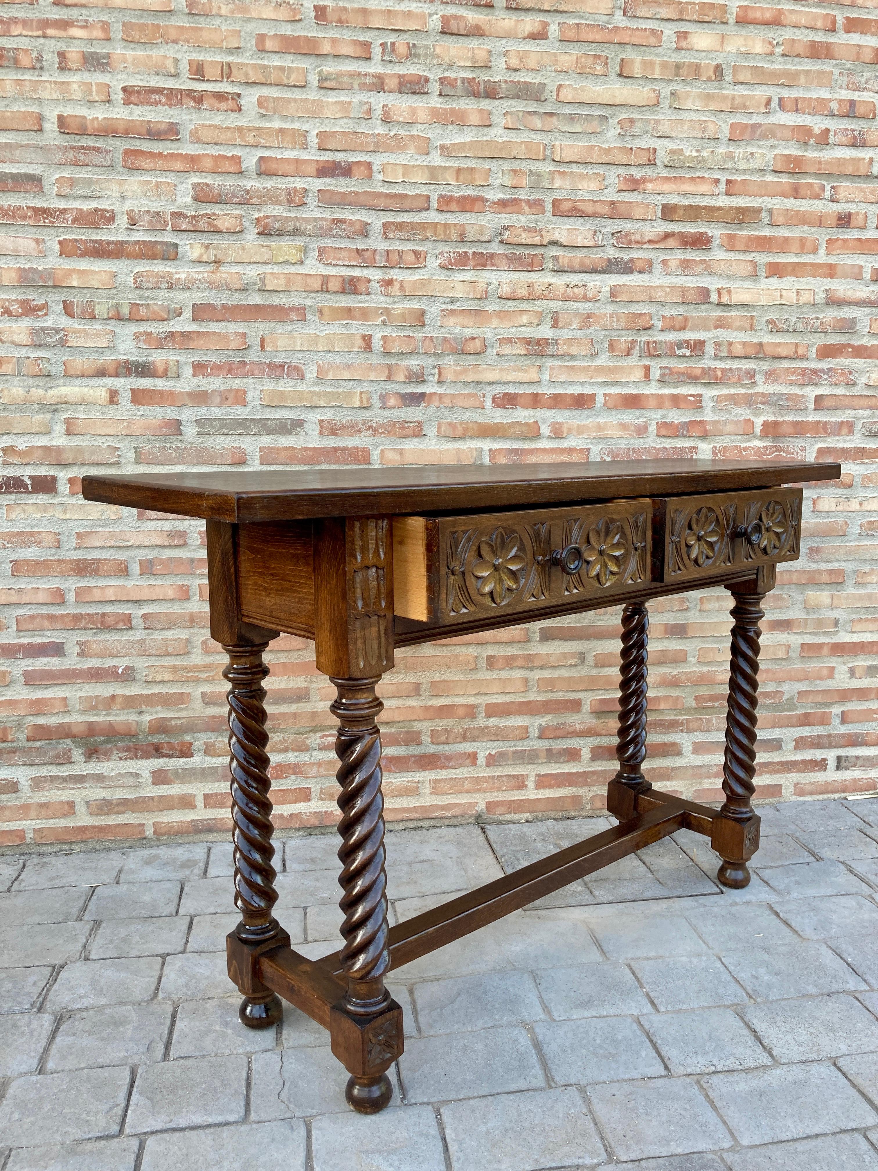 Early 19th Century Carved Walnut Wood Catalan Spanish Console Table 1
