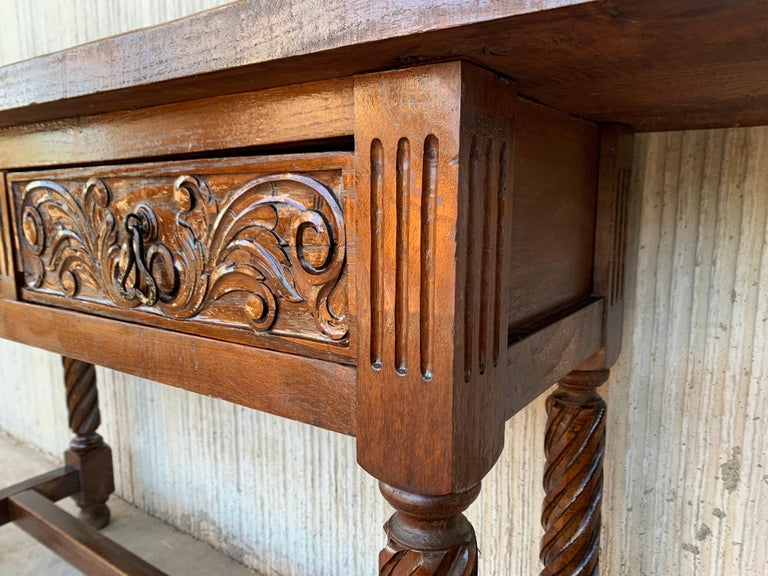 Early 19th Century Carved Walnut Wood Catalan Spanish Console Table at