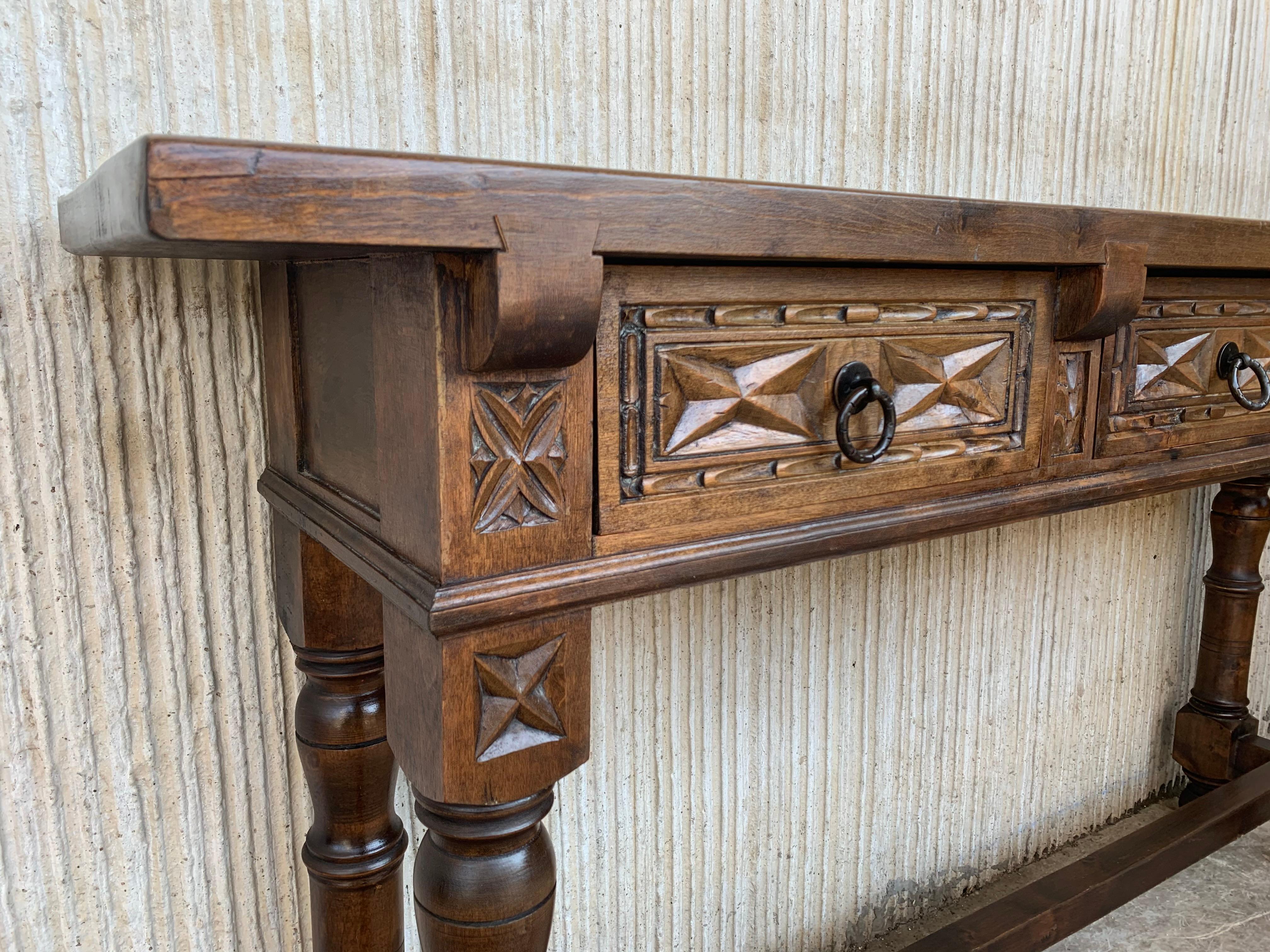 Early 19th Century Carved Walnut Wood Catalan Spanish Console Table 1