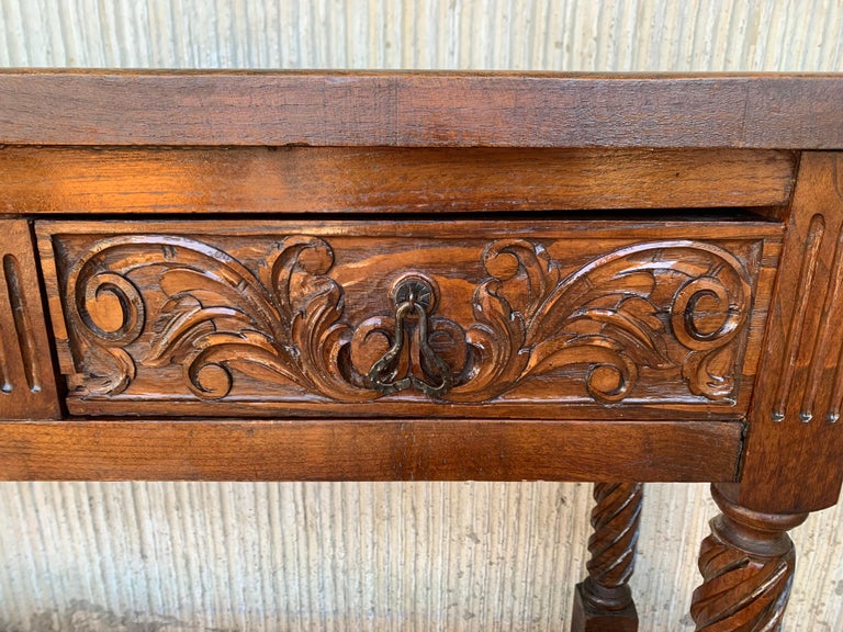 Early 19th Century Carved Walnut Wood Catalan Spanish Console Table at