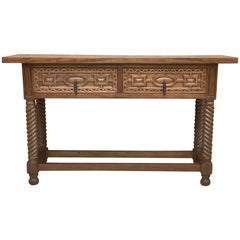 Early 19th Century Carved Walnut Wood Catalan Spanish Console Table