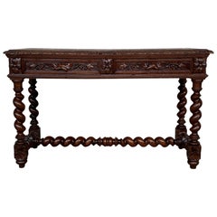 Antique Early 19th Century Carved Walnut Wood Catalan Spanish Console Table