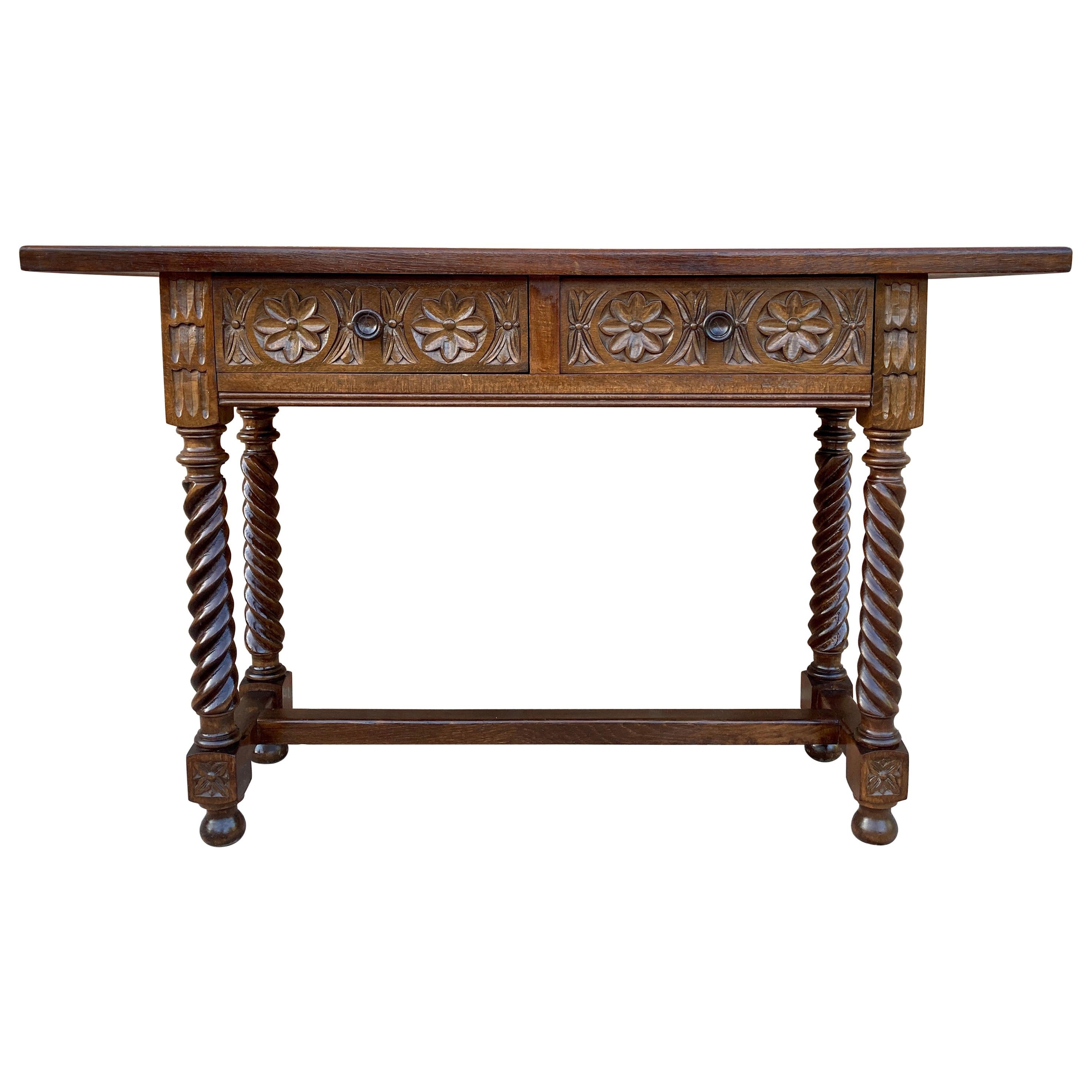 20th Century Spanish Little Console Table with One Drawer and Turned