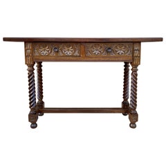 Early 19th Century Carved Walnut Wood Catalan Spanish Console Table