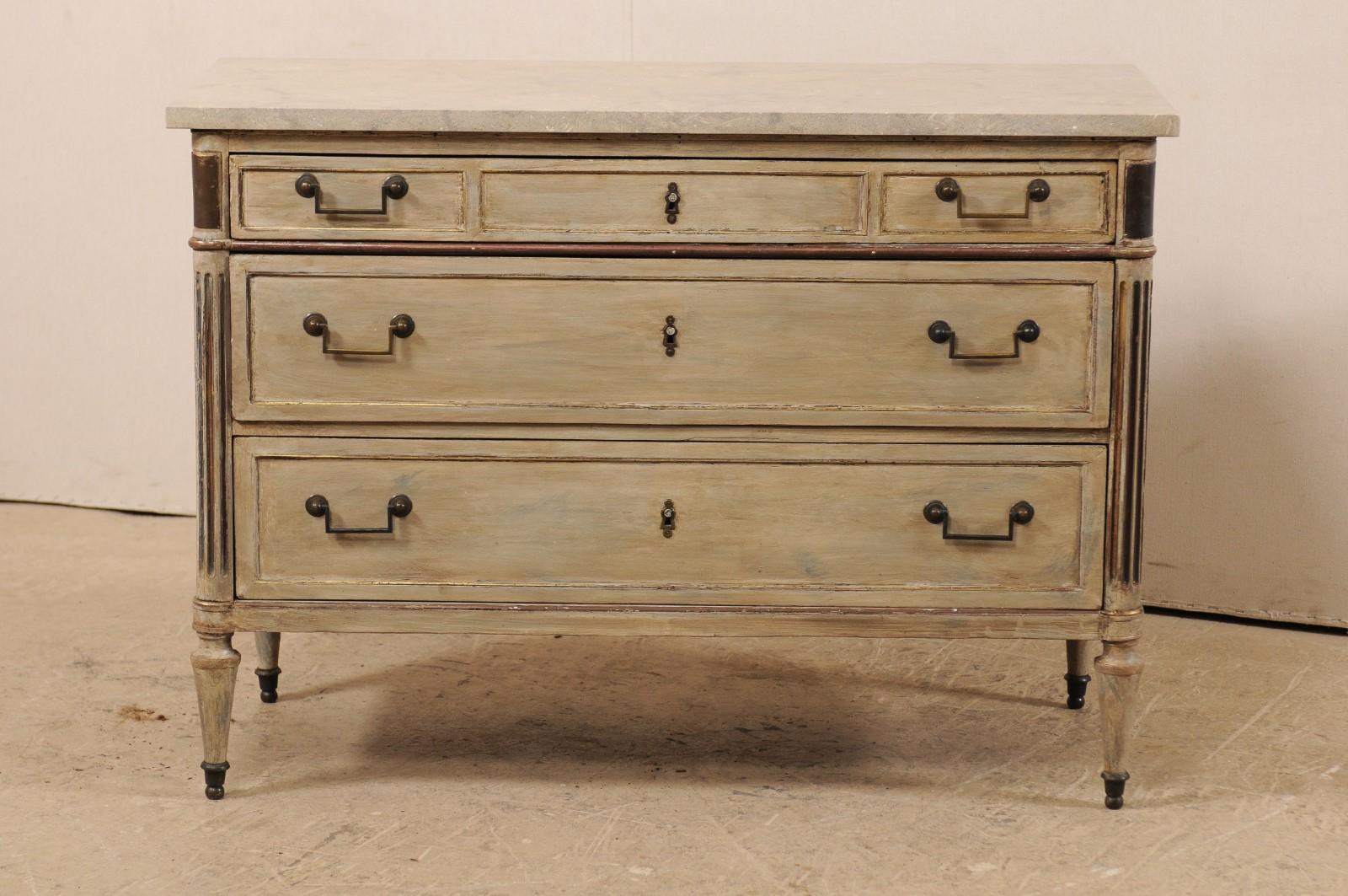 Carved Early 19th C. French Neoclassical Commode with Fossilized Limestone Top
