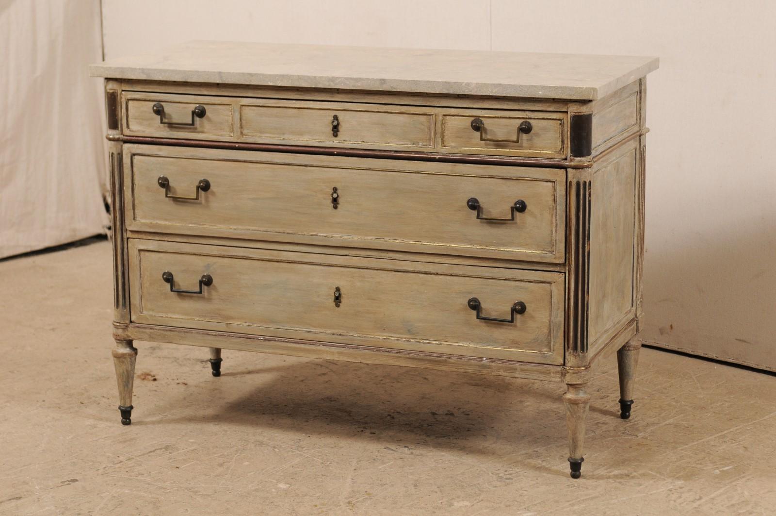 Early 19th C. French Neoclassical Commode with Fossilized Limestone Top In Good Condition In Atlanta, GA