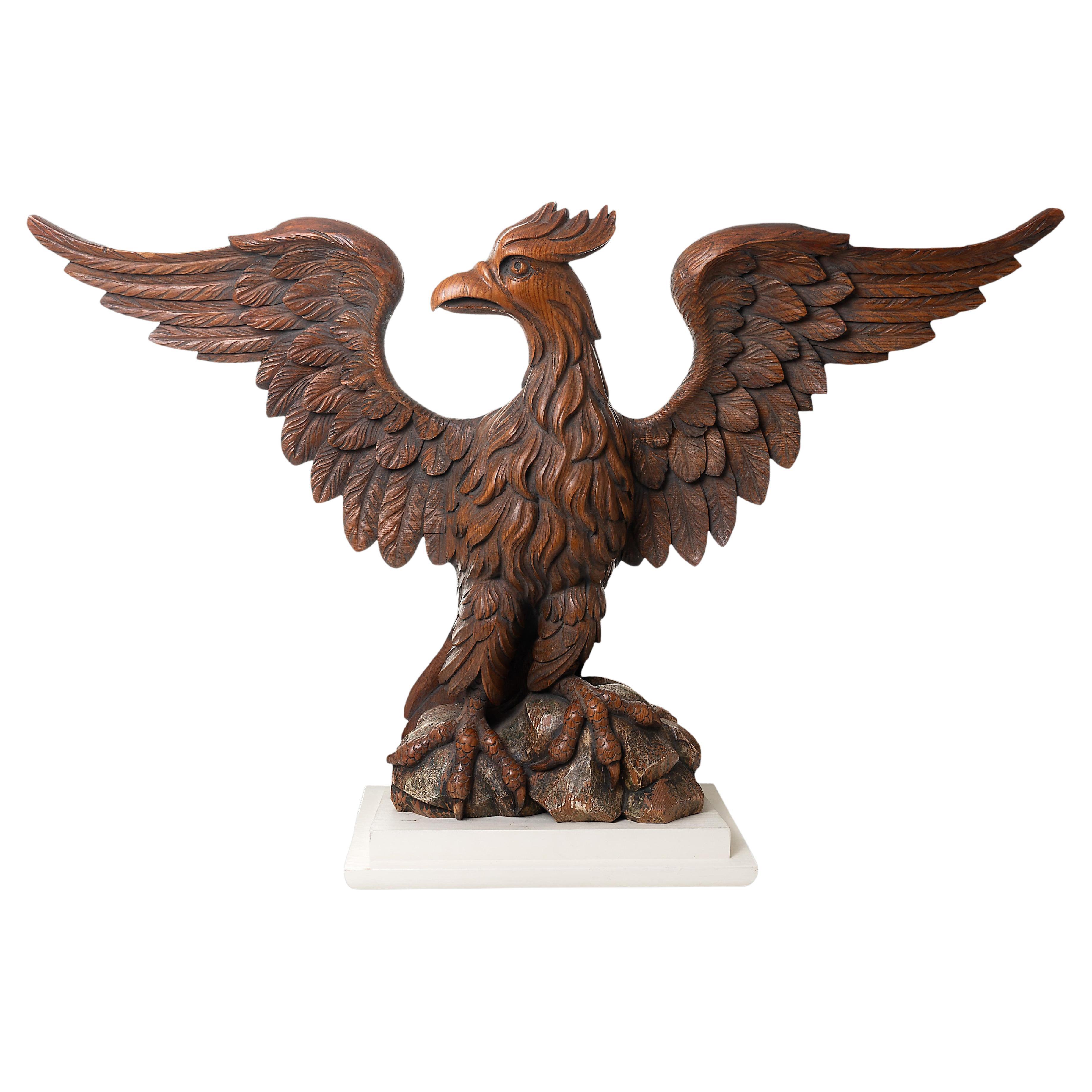 Early 19th Century Carved Wooden Eagle with Wings Spread
