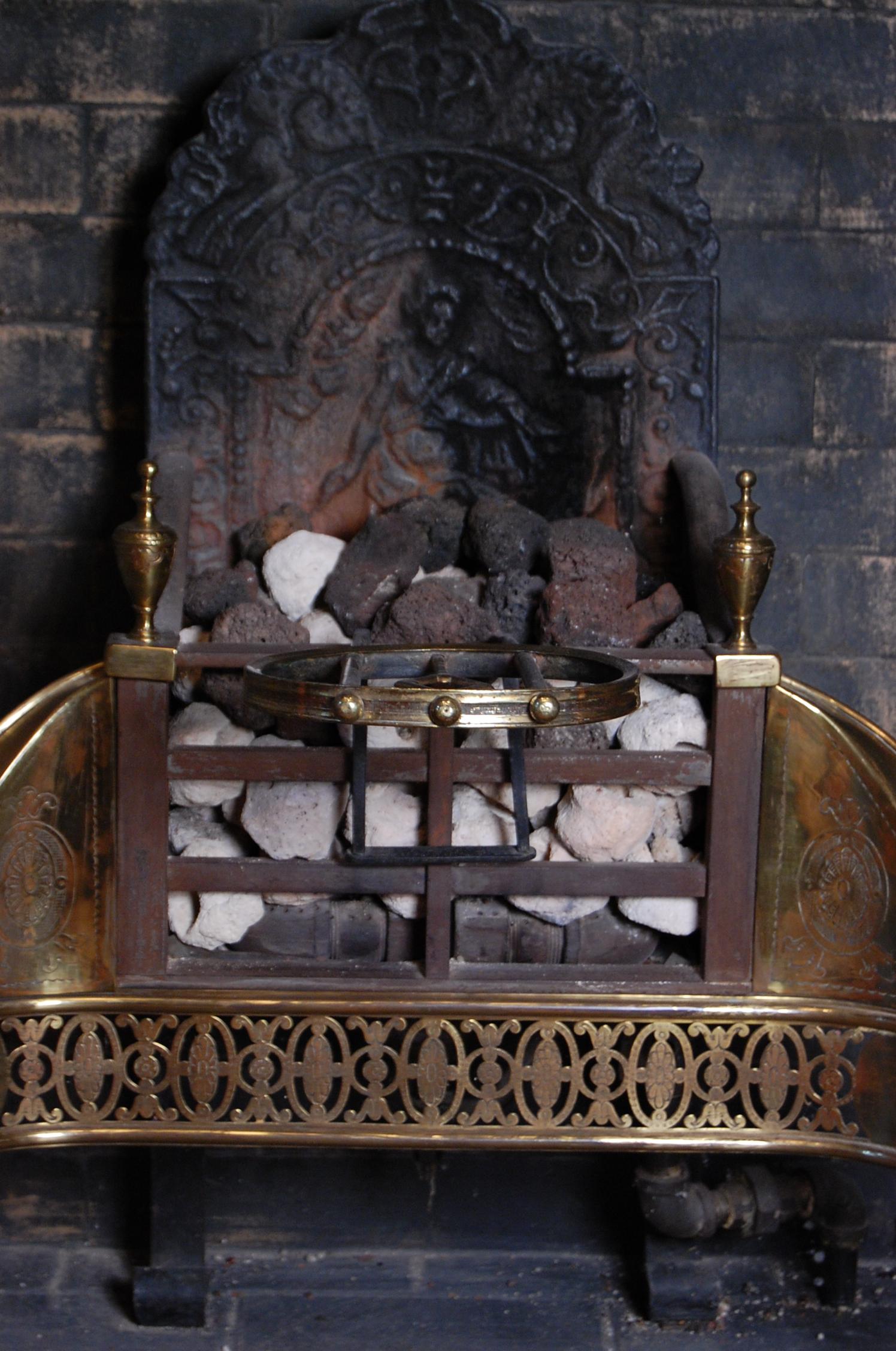 Steel Early 19th Century Cast Iron and Brass Fireplace Insert For Sale