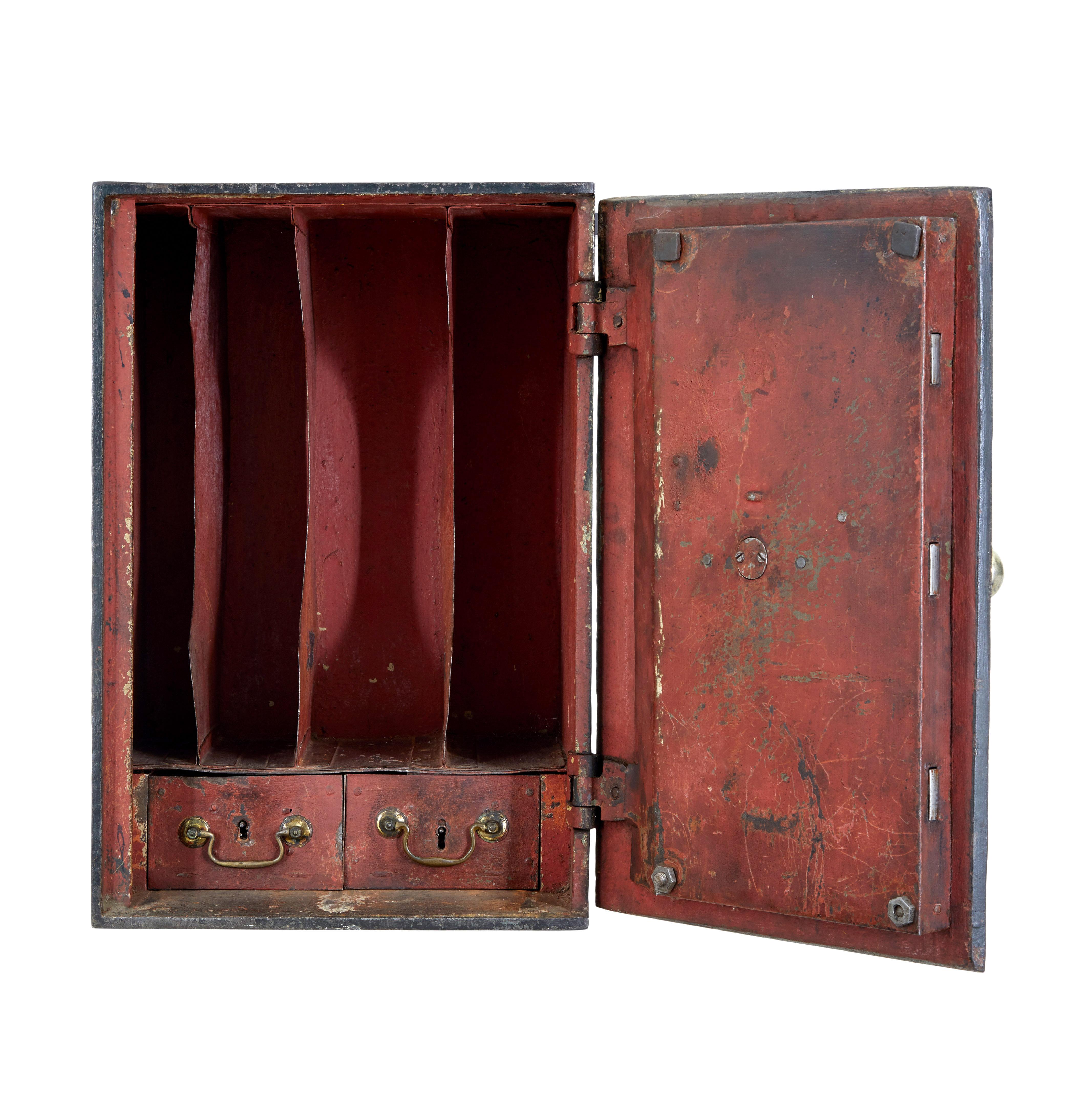 Early 19th century cast iron safe in original paint circa 1800.

We are pleased to offer this local find.  Often we have safe's that have been re-conditioned, but this safe comes in it's original colour and patina, it may even be earlier than the