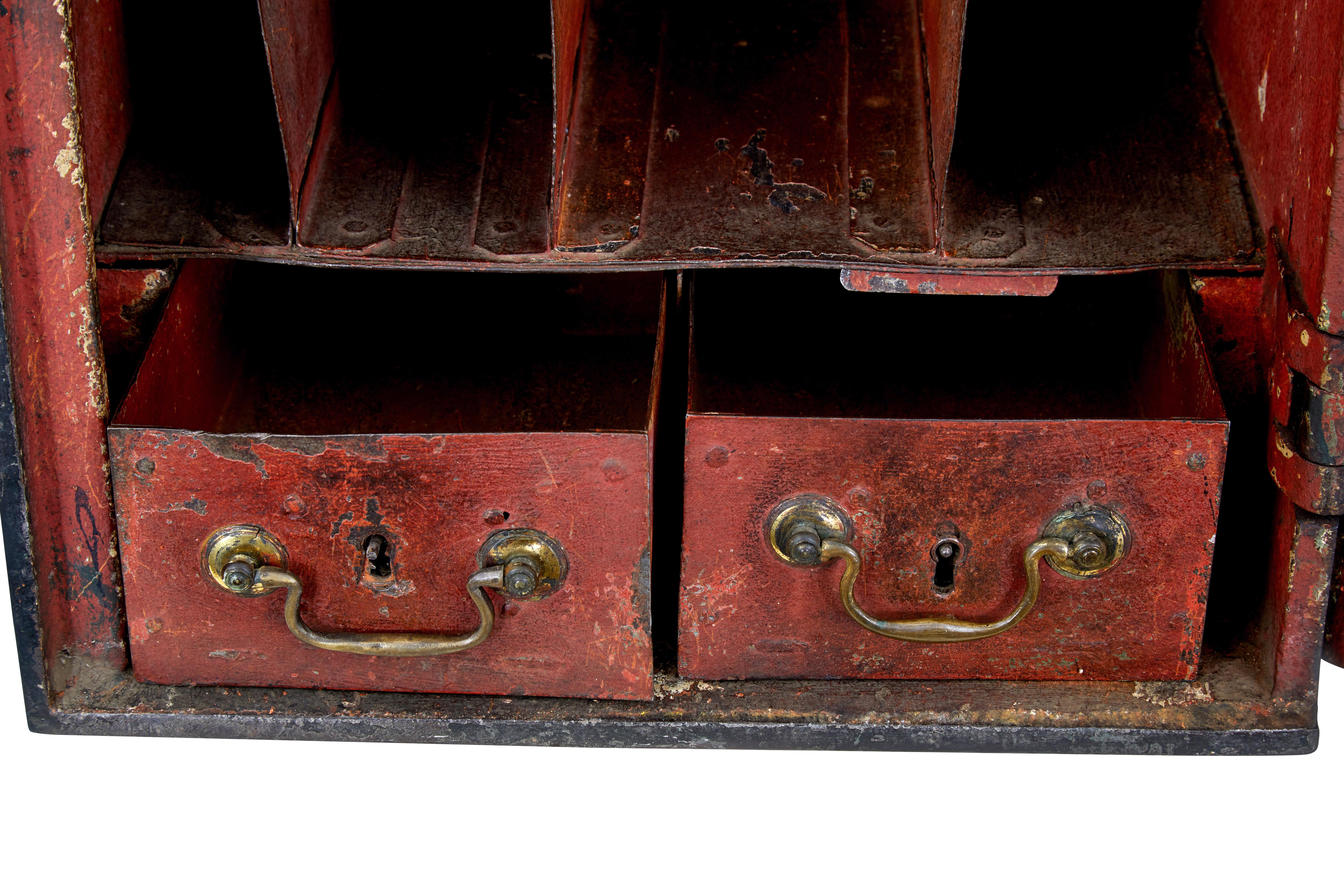 Brass Early 19th Century Cast Iron Safe in Original Paint