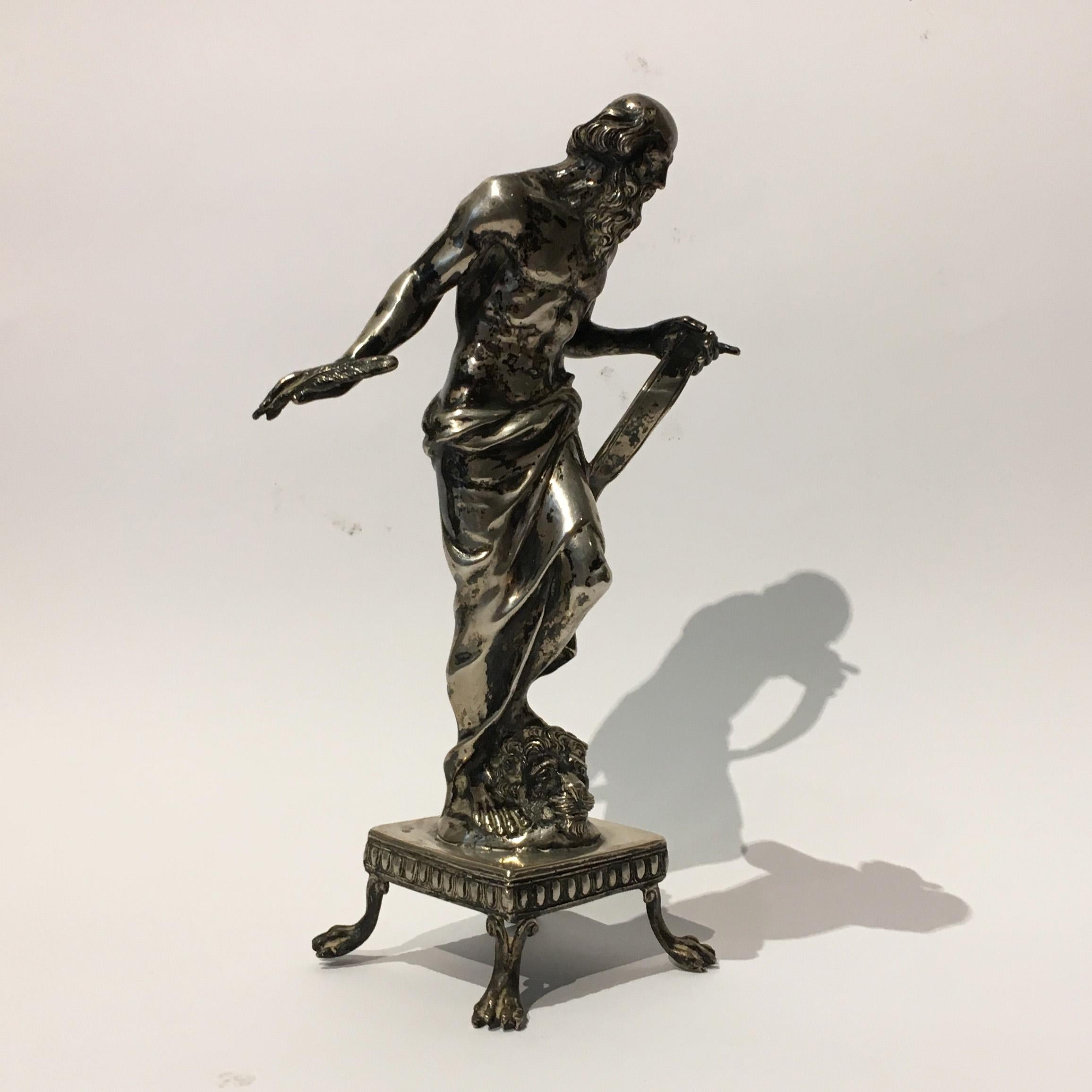 Early 19th Century Central Italian Silver Sculpture of Saint Jerome In Good Condition In Firenze, Tuscany