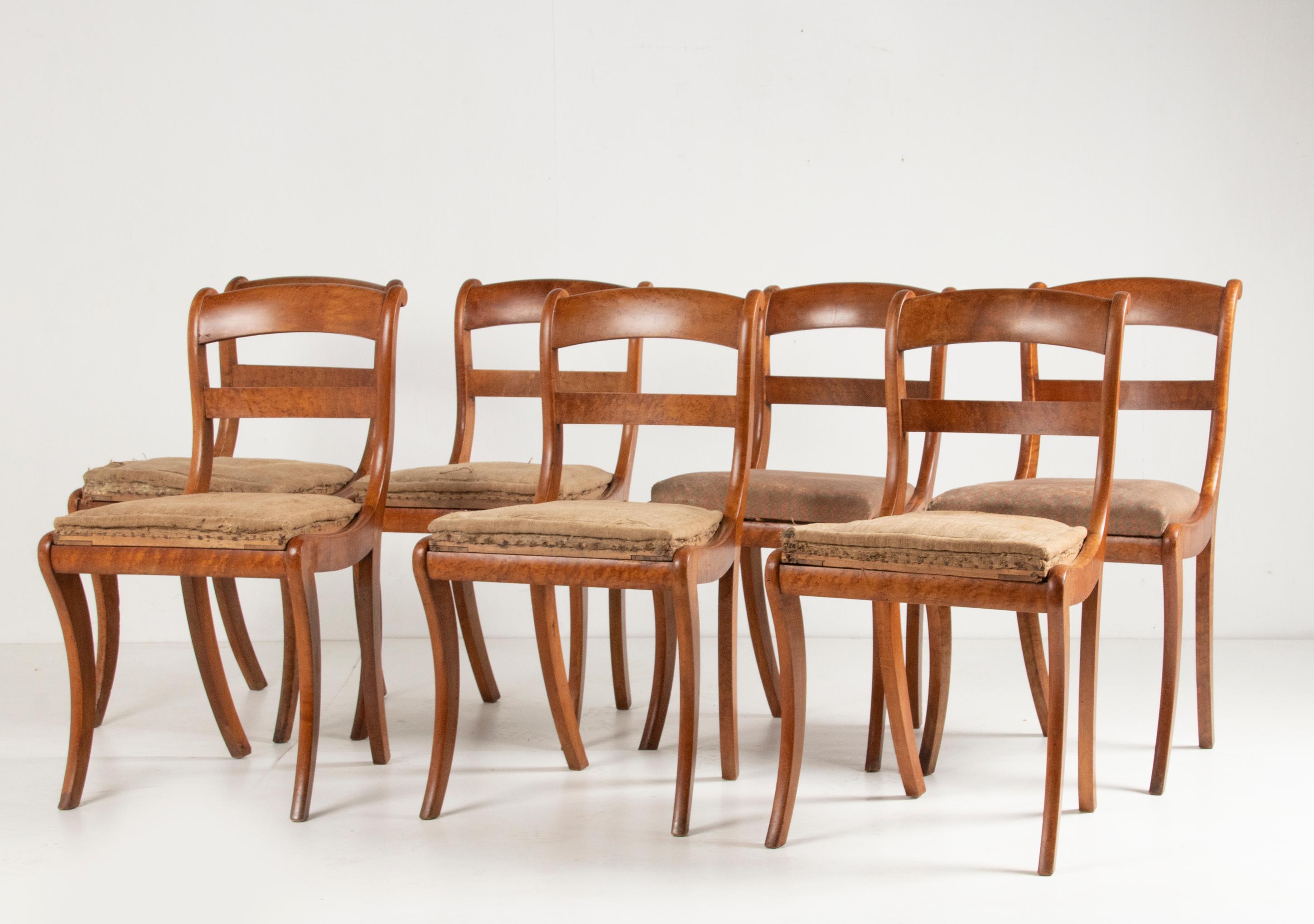 Early 19th Century Charles X Birds-Eye Maple Wood Dining Chairs For Sale 14