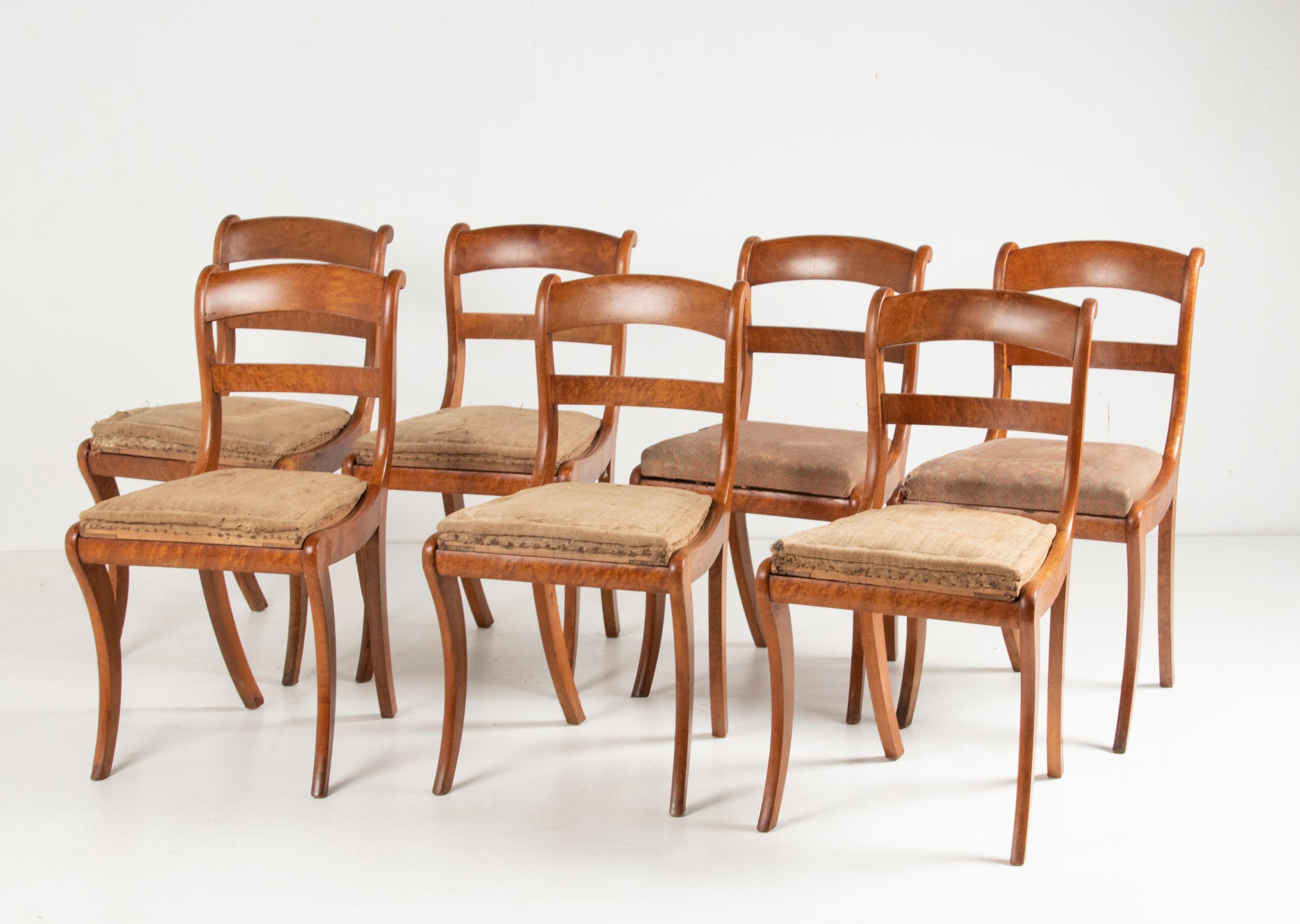 French Early 19th Century Charles X Birds-Eye Maple Wood Dining Chairs For Sale
