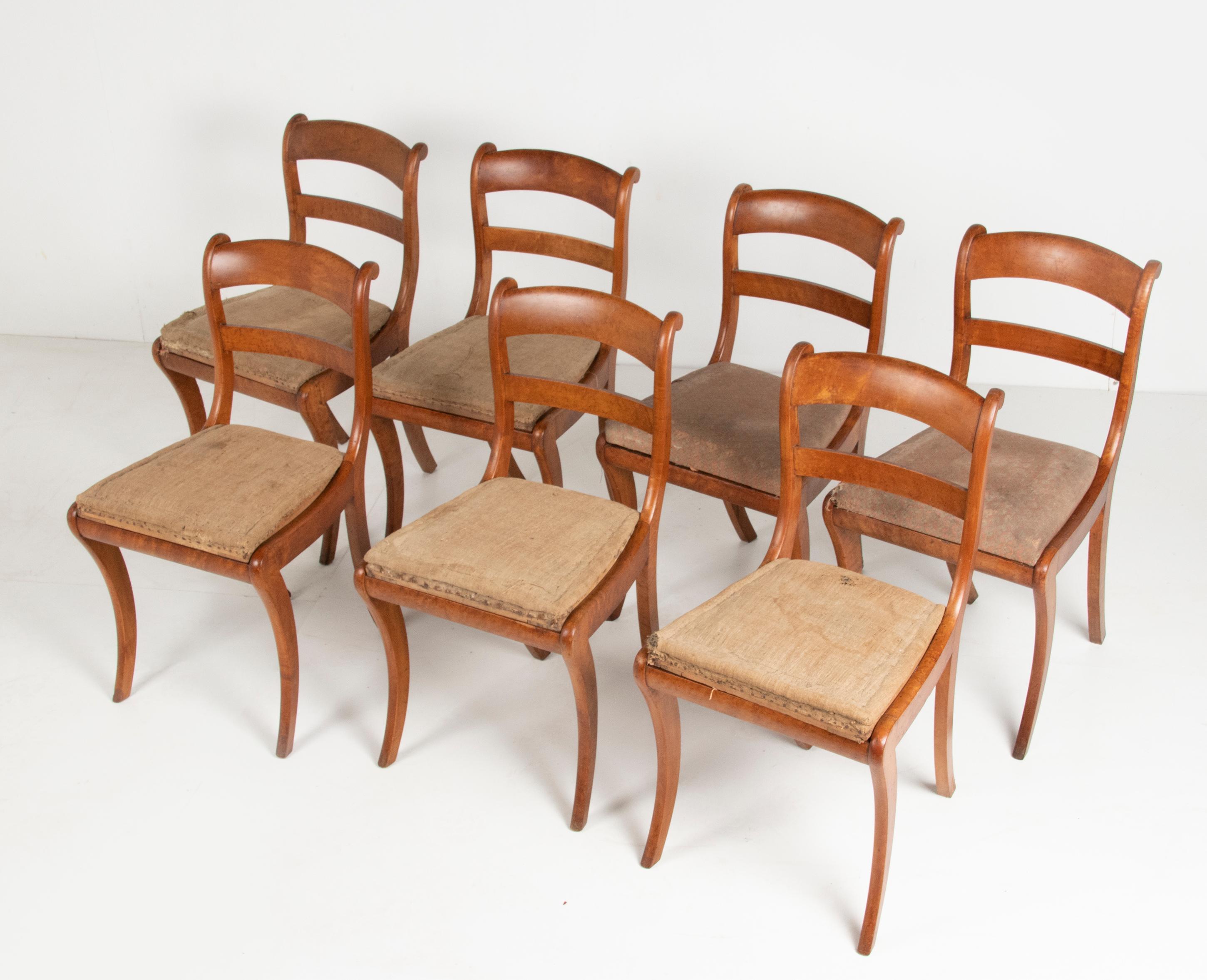 Birdseye Maple Early 19th Century Charles X Birds-Eye Maple Wood Dining Chairs For Sale