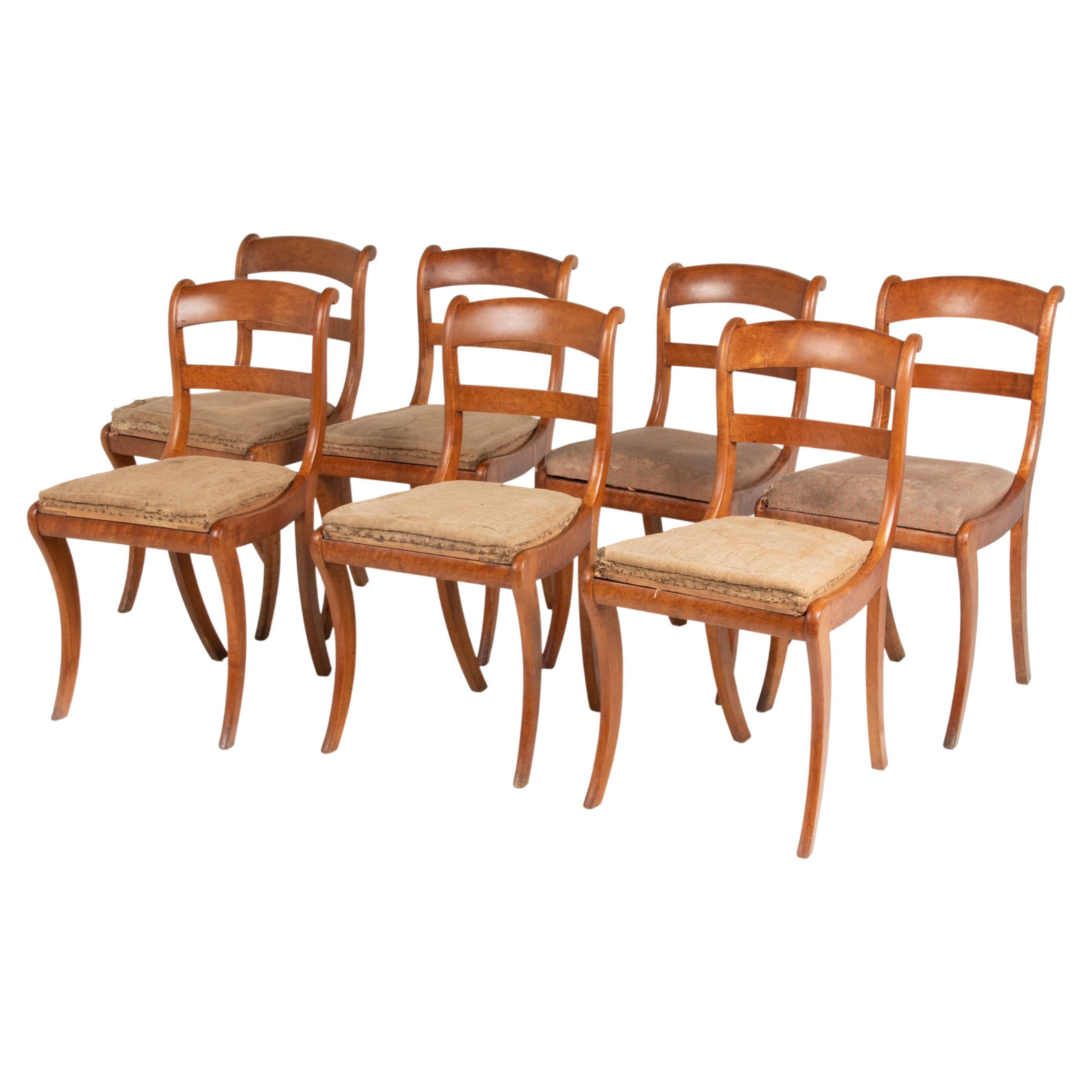 Early 19th Century Charles X Birds-Eye Maple Wood Dining Chairs For Sale