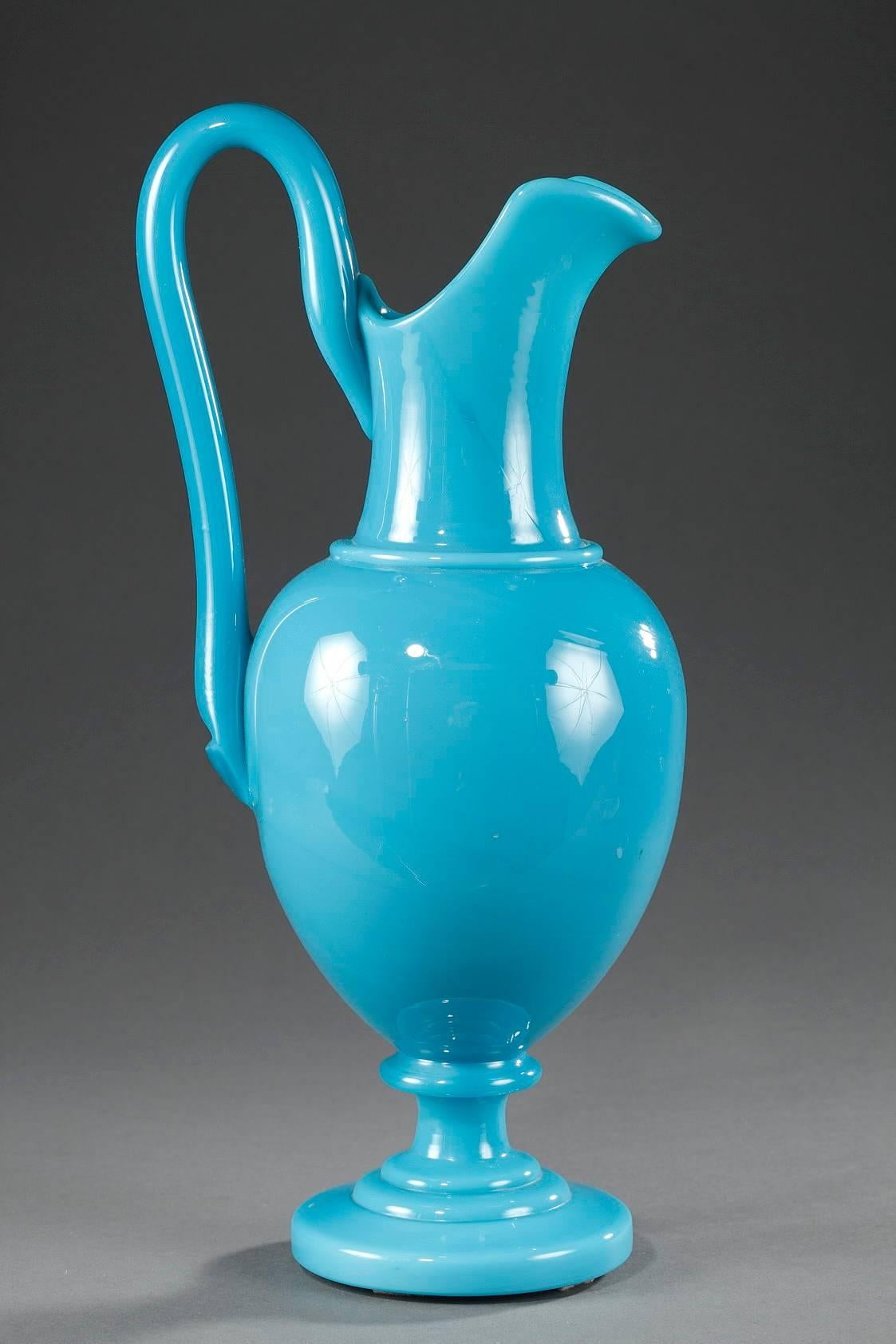 Restauration Early 19th Century Charles X Blue Opaline Crystal Ewer For Sale