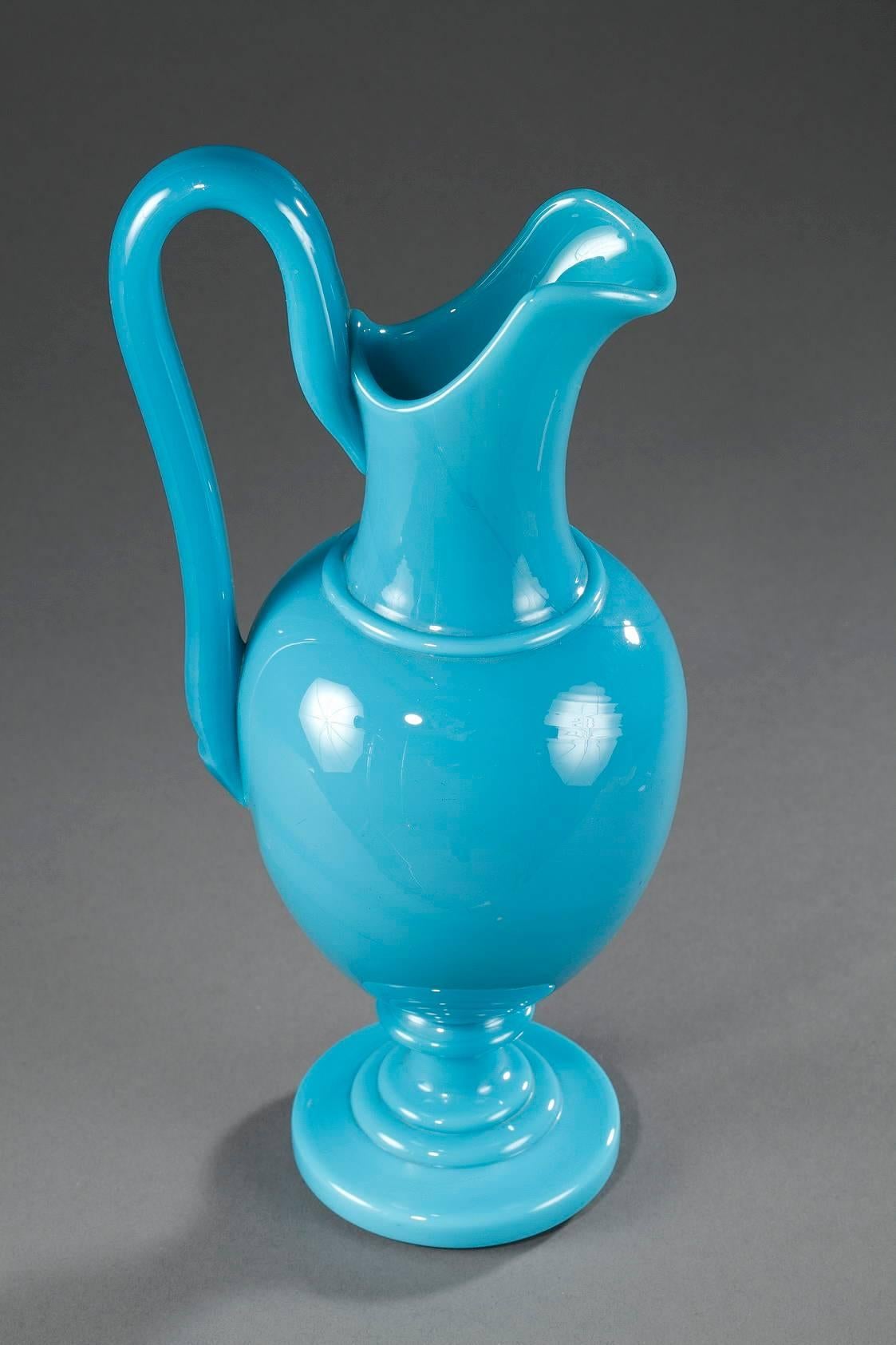French Early 19th Century Charles X Blue Opaline Crystal Ewer For Sale