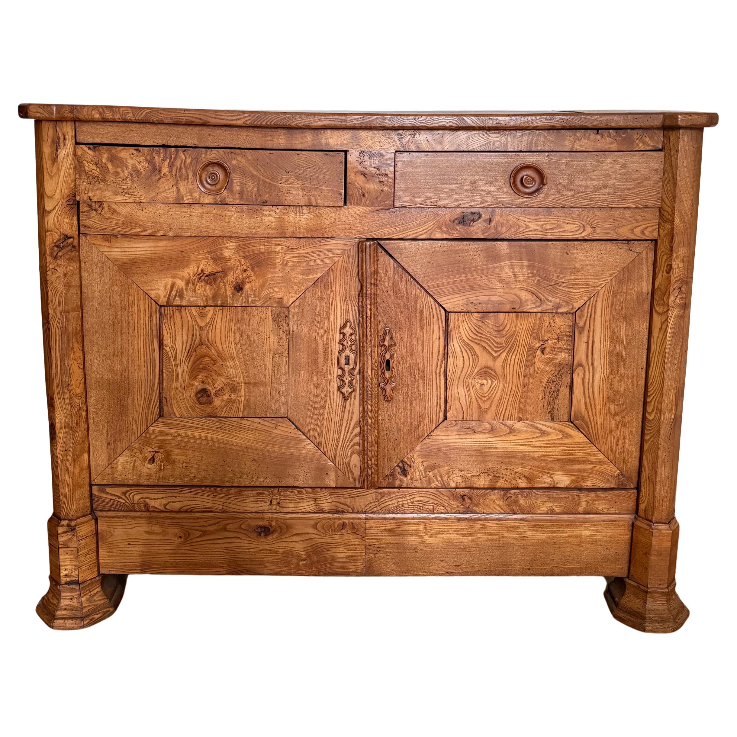 Early 19th Century Charles X French Burr Elm Wood Buffett For Sale