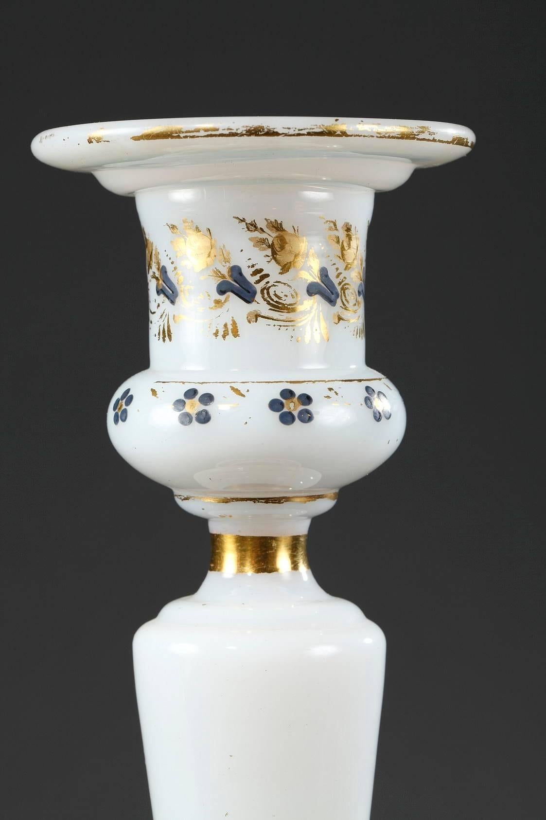 Restauration Early 19th Century Charles X White Opaline Candlestick For Sale